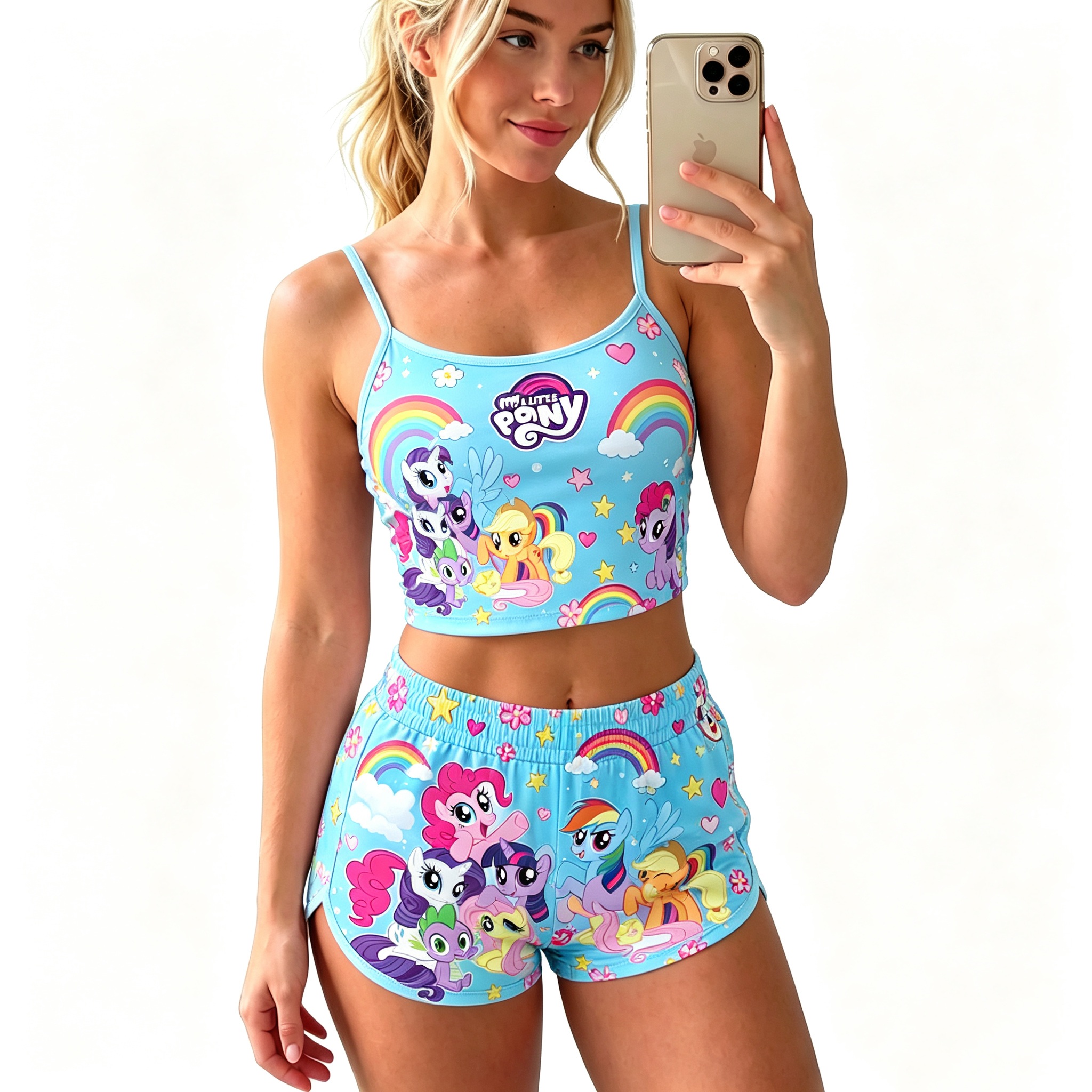Y2K Kawaii My Little Pony Spaghetti‑Strap Crop Top & Shorts Set For Women