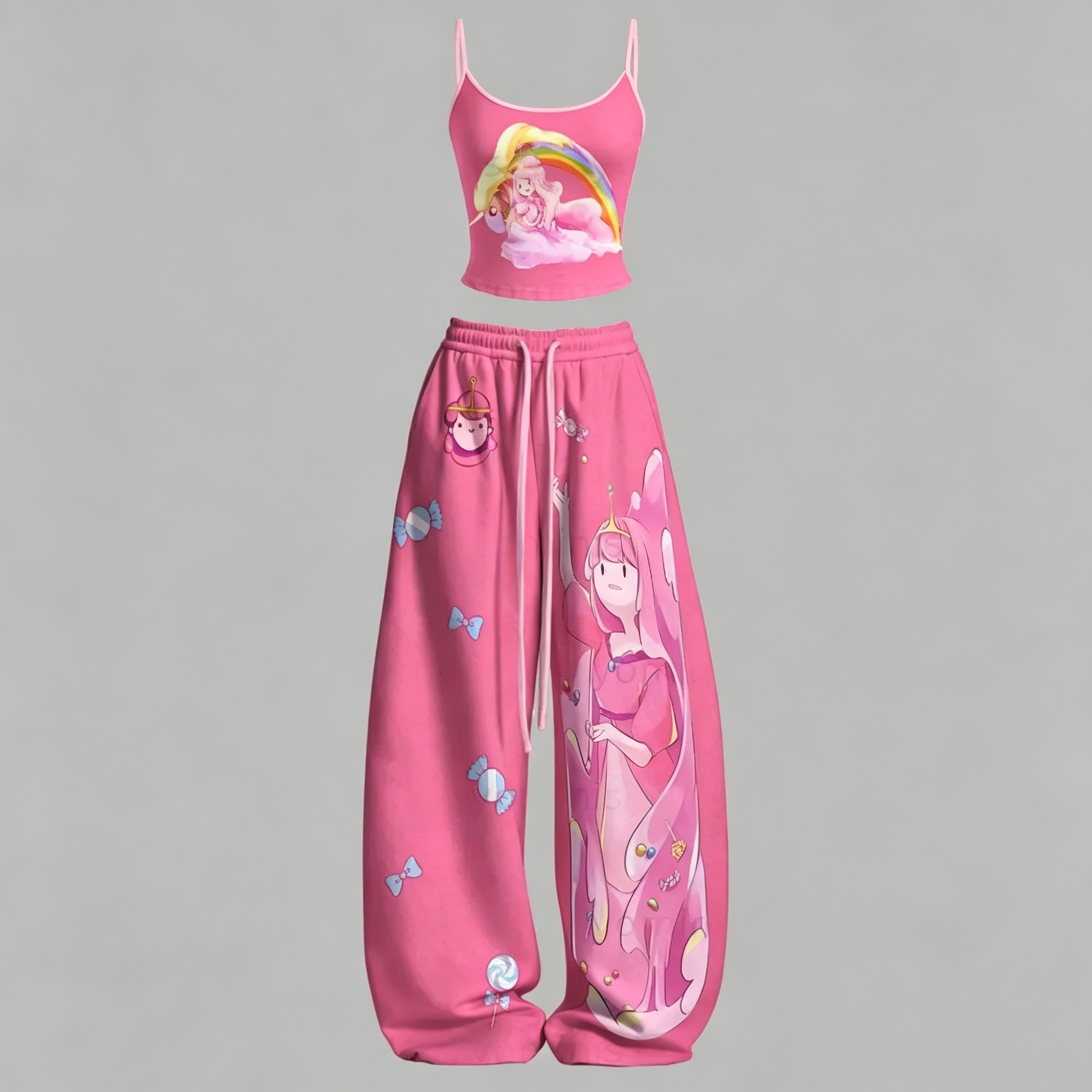 Adventure Time Cami Top And Drawstring Elastic-waist Pants Set For Women
