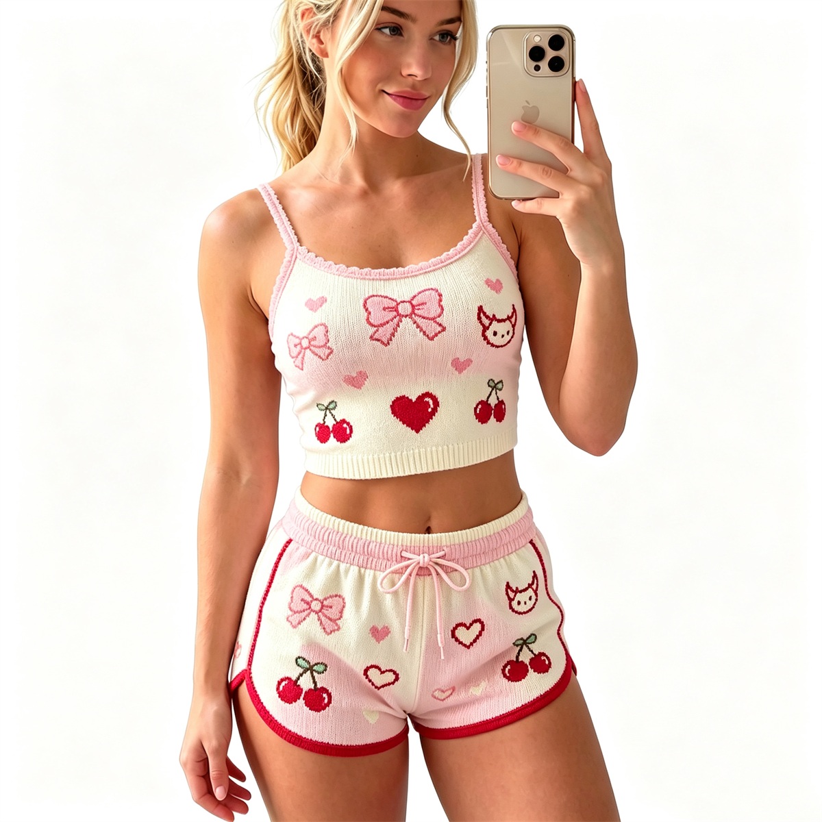 Y2K Kawaii Kuromi Spaghetti‑Strap Crop Top & Shorts Set For Women