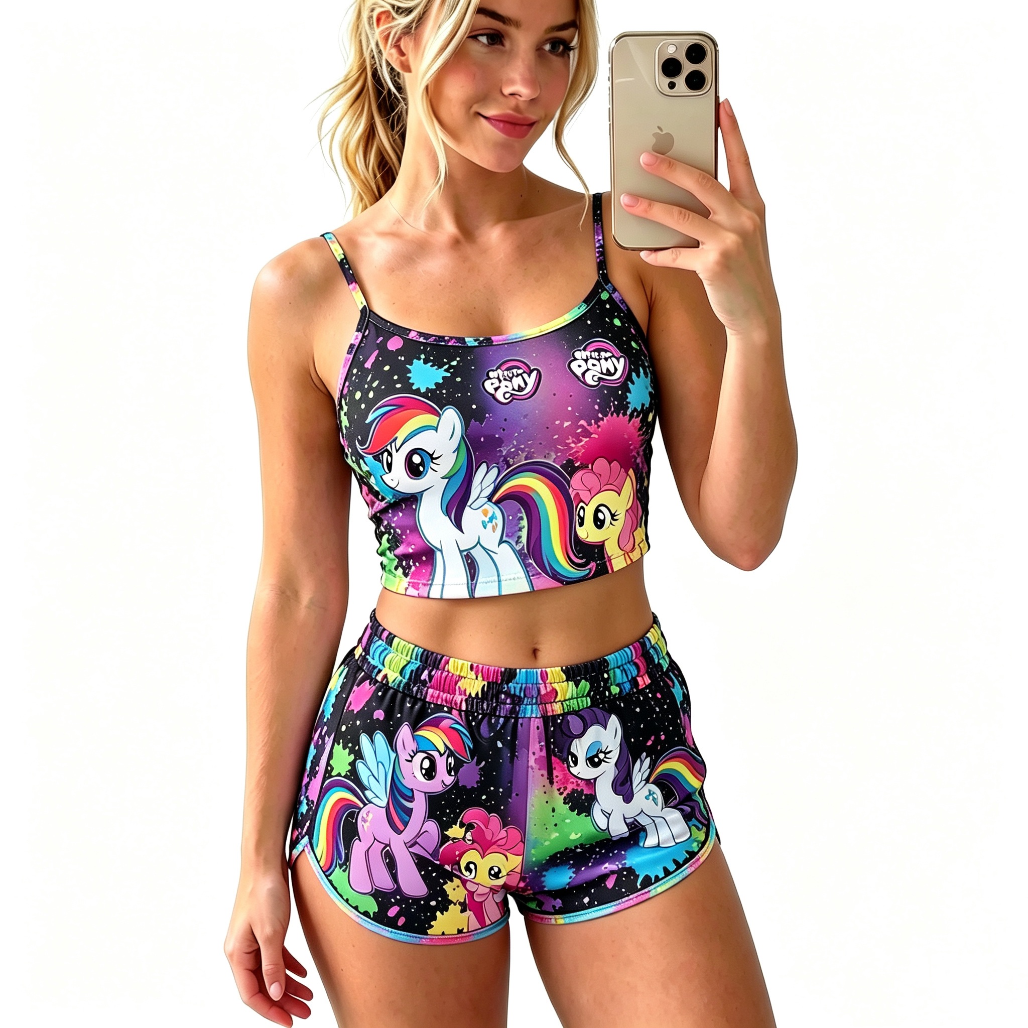 Y2K Kawaii My Little Pony Spaghetti‑Strap Crop Top & Shorts Set For Women