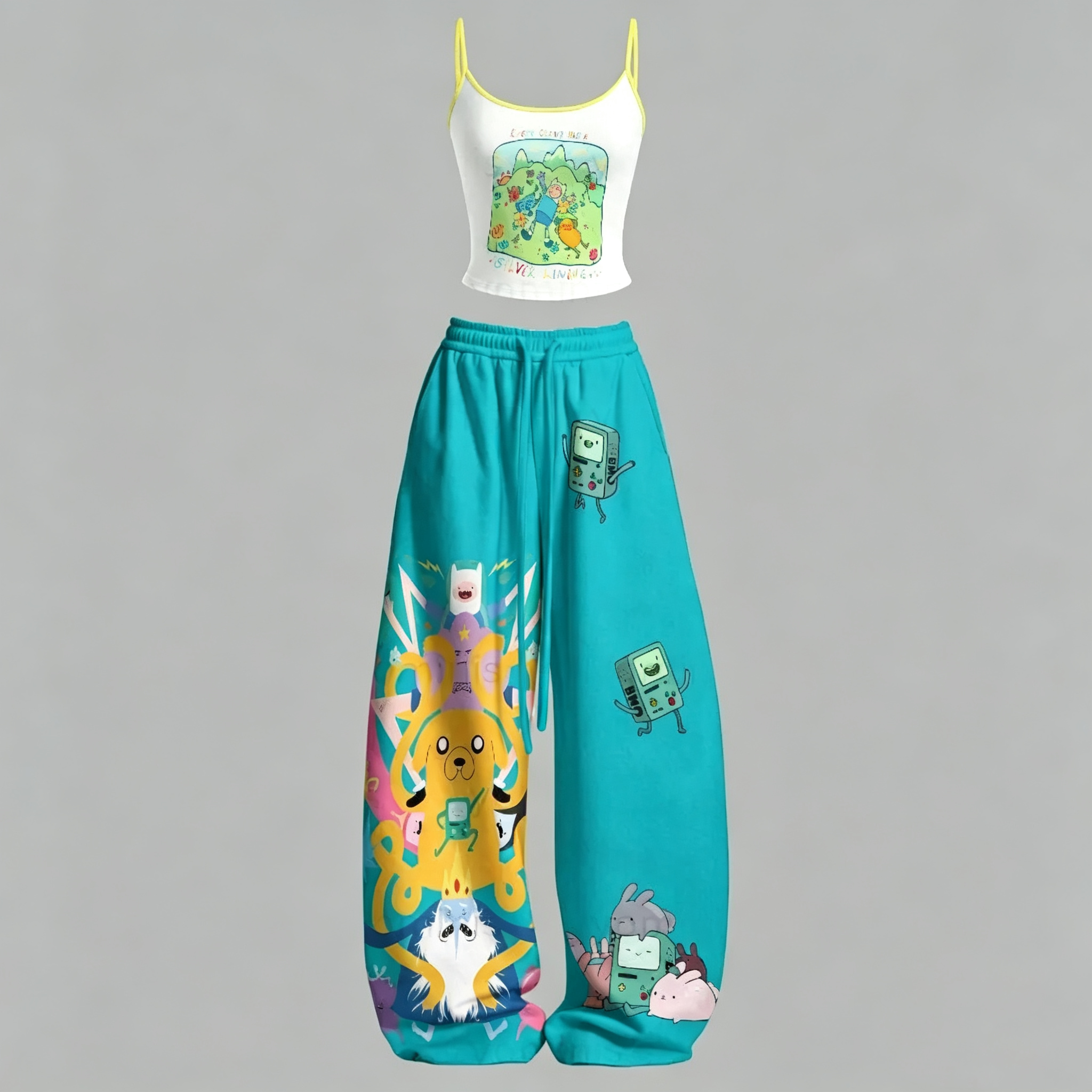 Adventure Time Cami Top And Drawstring Elastic-waist Pants Set For Women