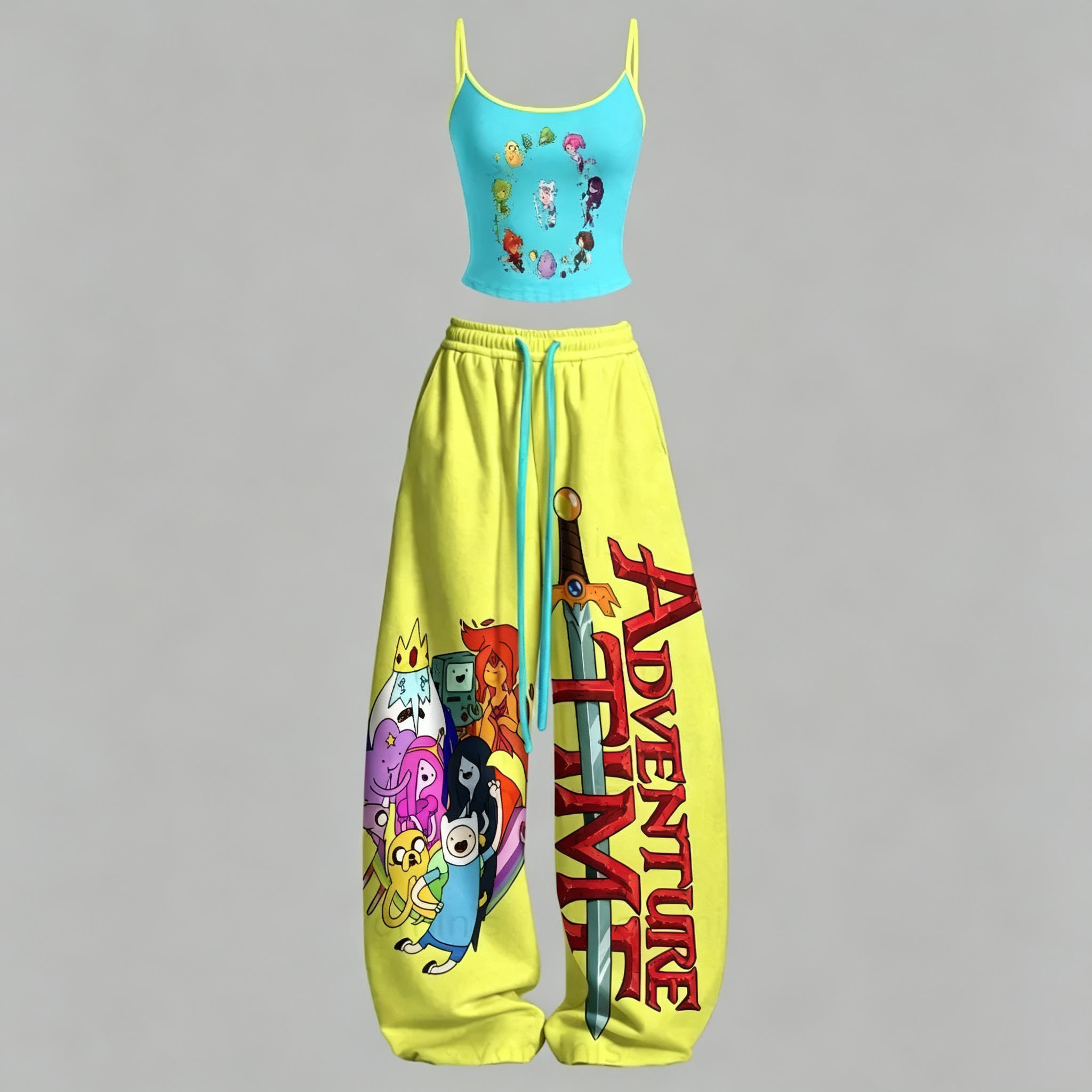Adventure Time Cami Top And Drawstring Elastic-waist Pants Set For Women