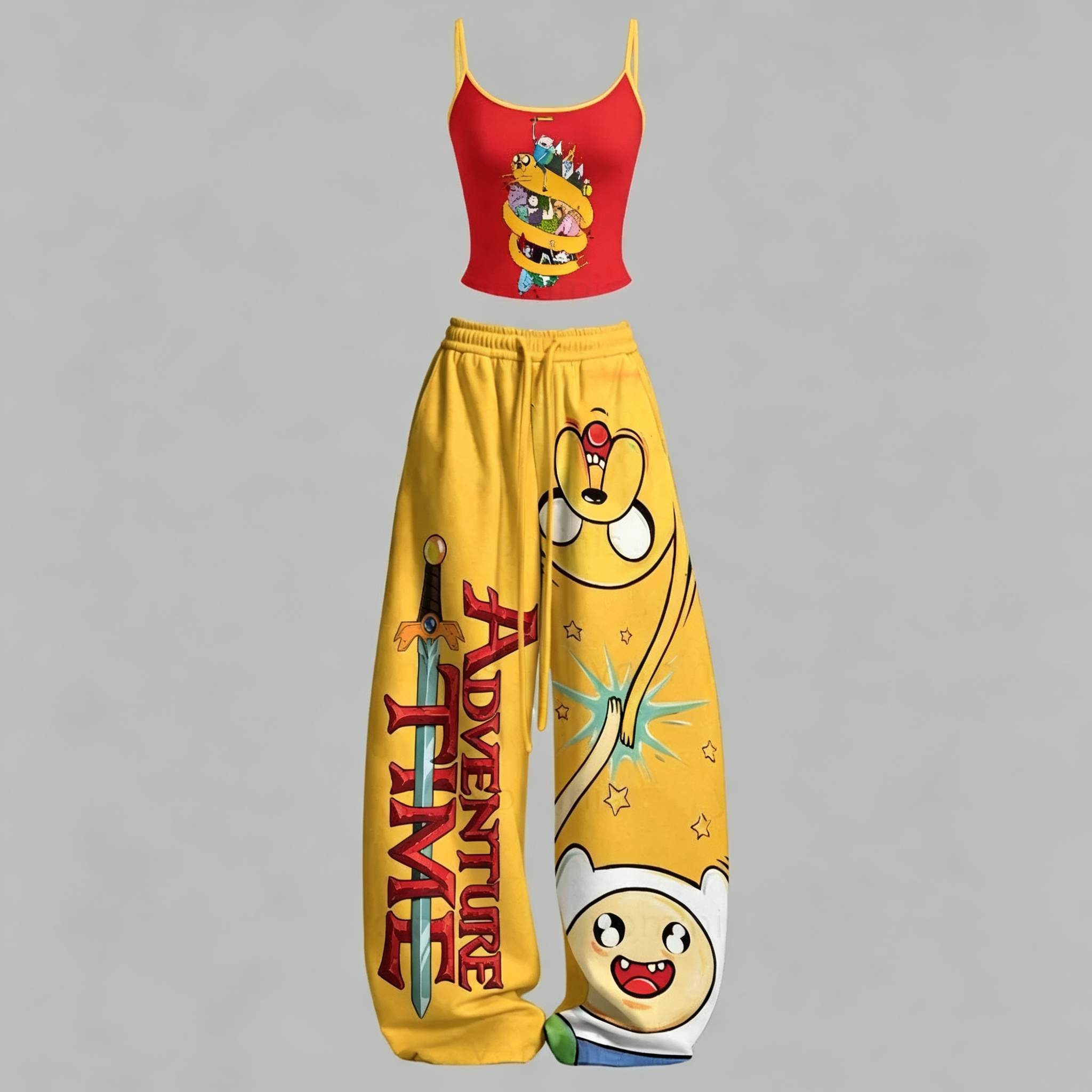 Adventure Time Cami Top And Drawstring Elastic-waist Pants Set For Women