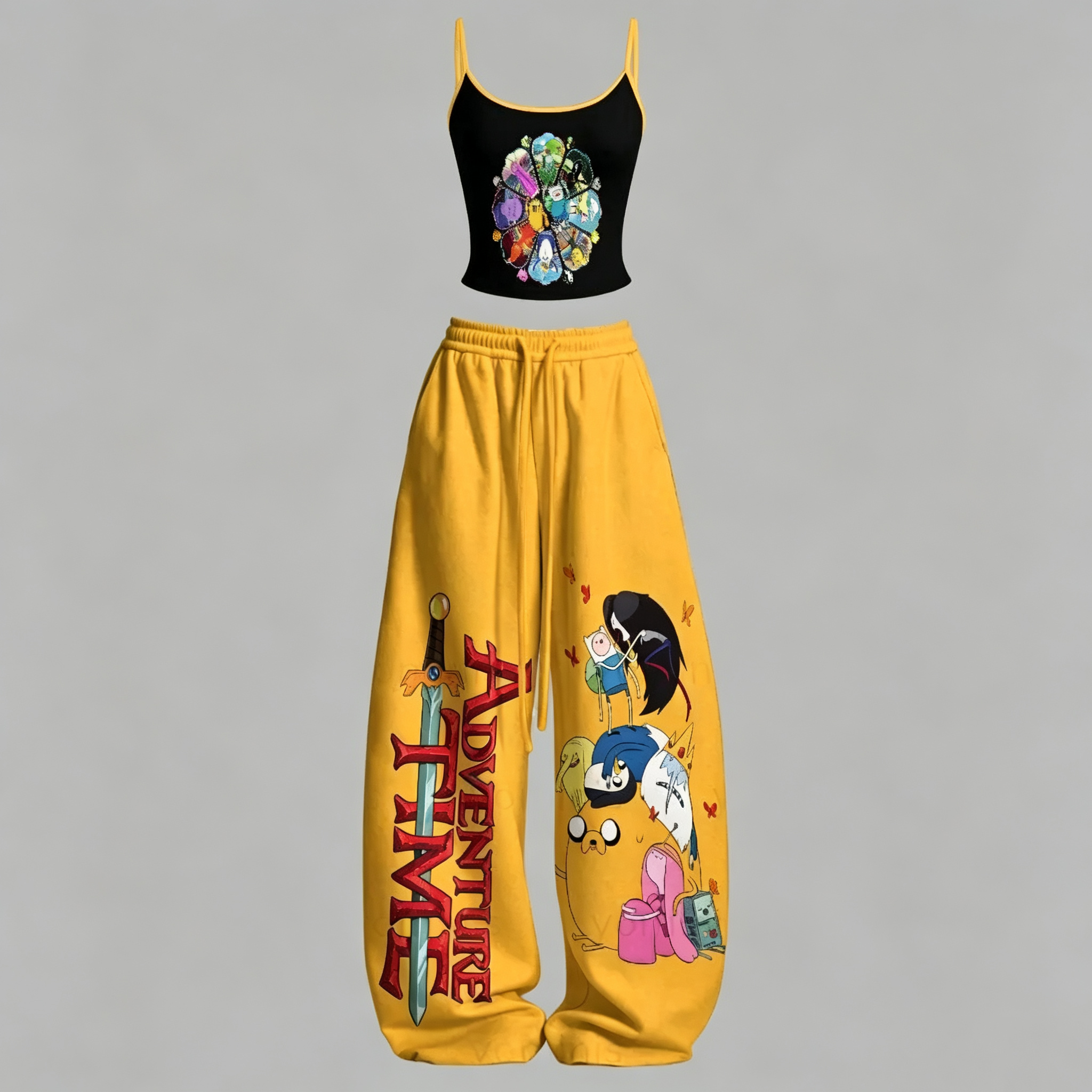 Adventure Time Cami Top And Drawstring Elastic-waist Pants Set For Women
