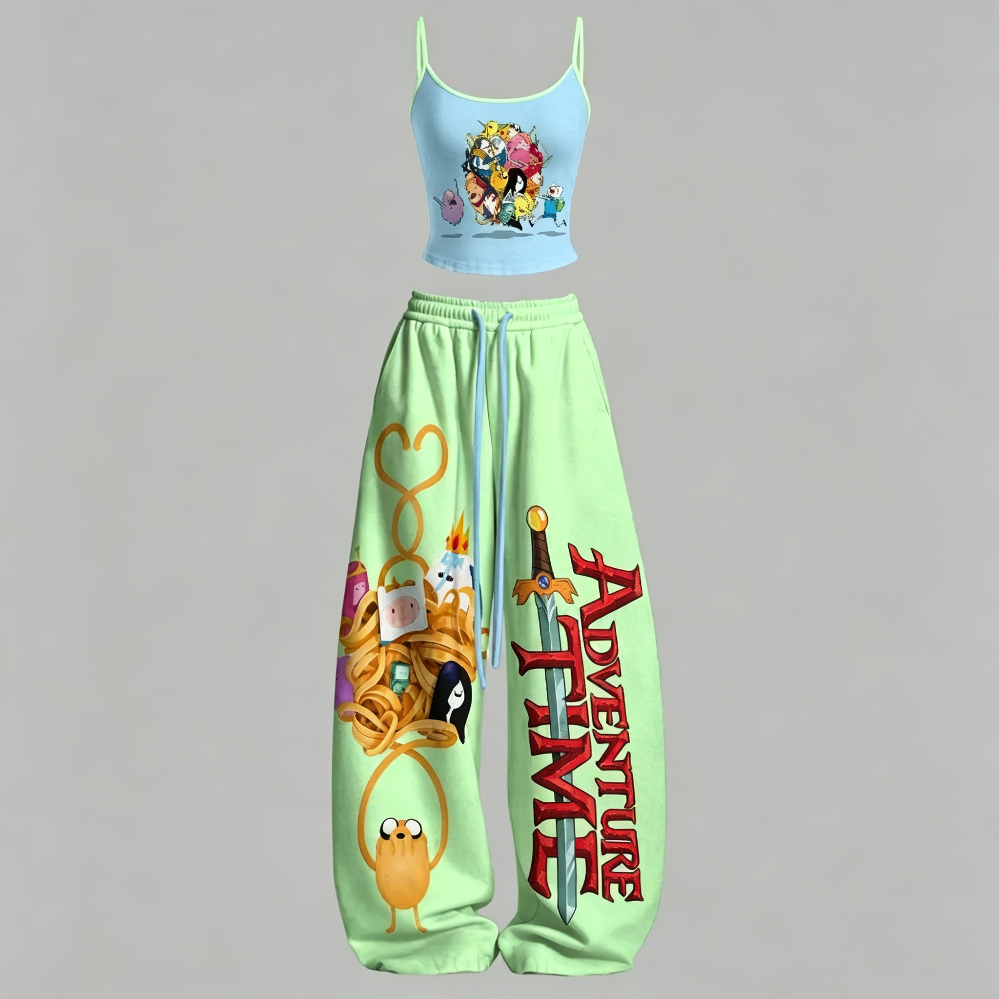 Adventure Time Cami Top And Drawstring Elastic-waist Pants Set For Women