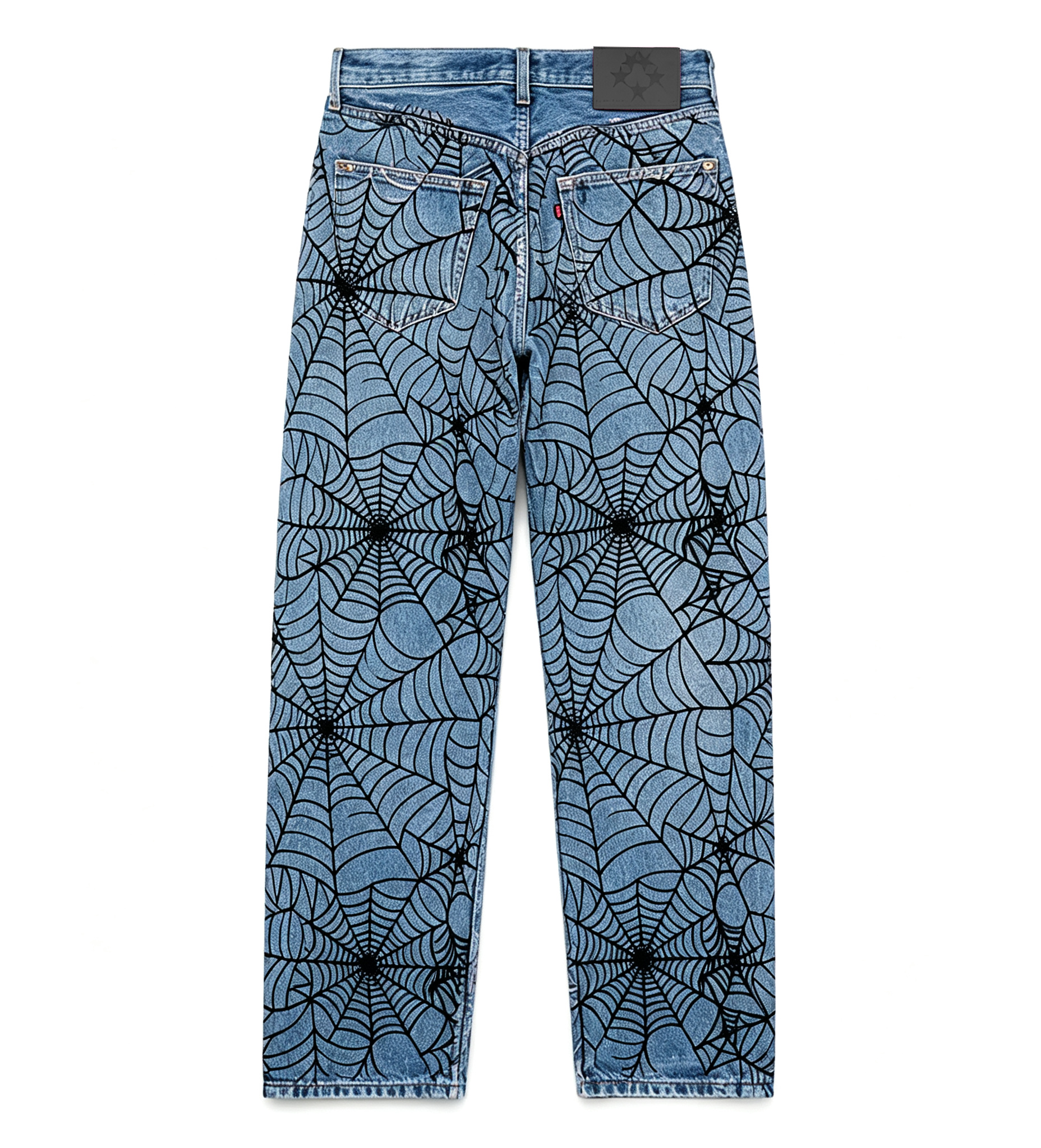 Fashion Street Spider Web Embroidery Straight Loose Wide Leg Denim Jeans For Men