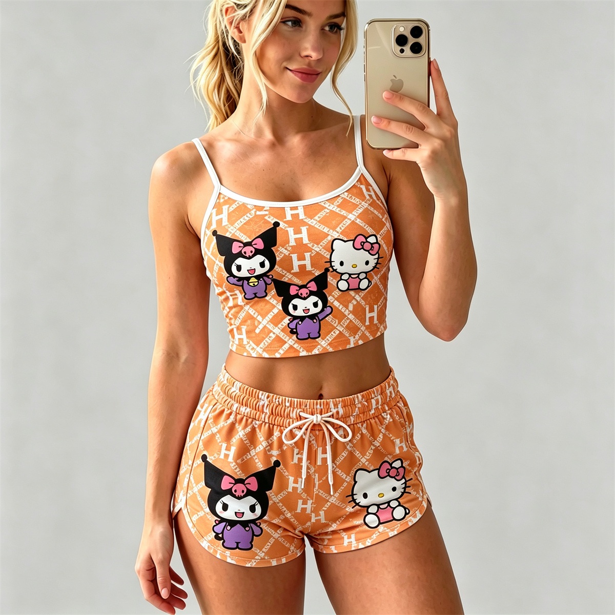 Y2K Kawaii Kuromi Spaghetti‑Strap Crop Top & Shorts Set For Women