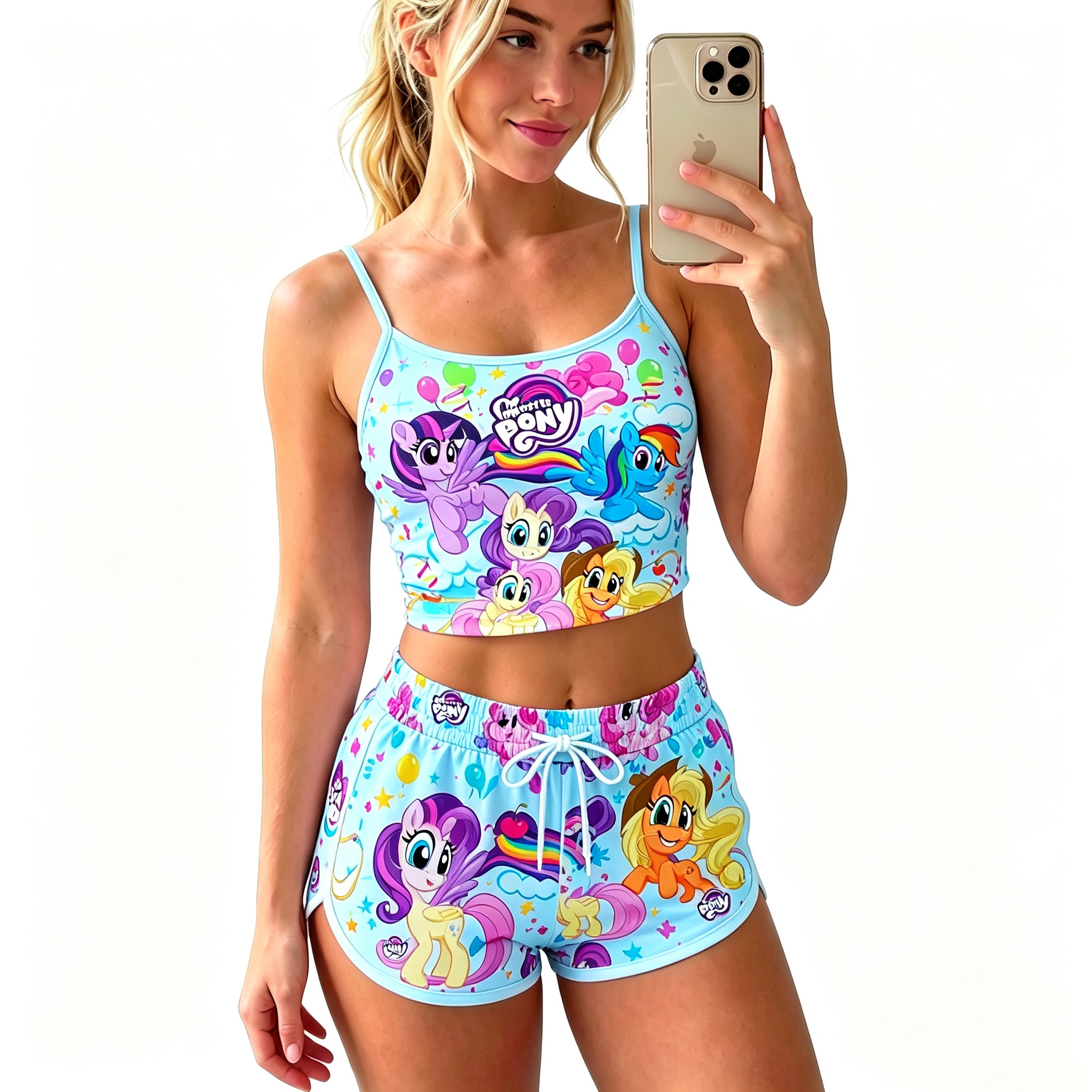 Y2K Kawaii My Little Pony Spaghetti‑Strap Crop Top & Shorts Set For Women