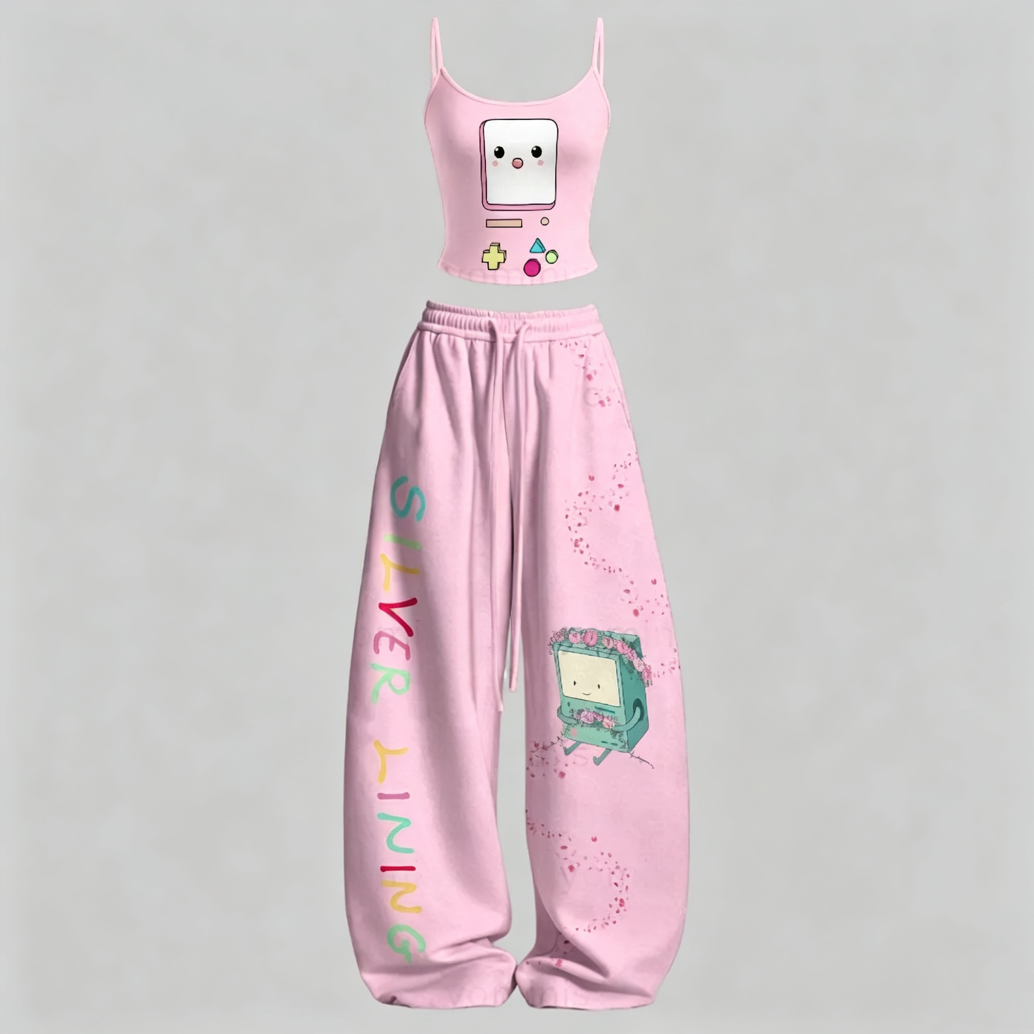 Adventure Time Cami Top And Drawstring Elastic-waist Pants Set For Women