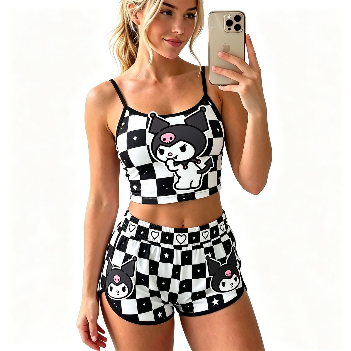 Y2K Kawaii Kuromi Spaghetti‑Strap Crop Top & Shorts Set For Women