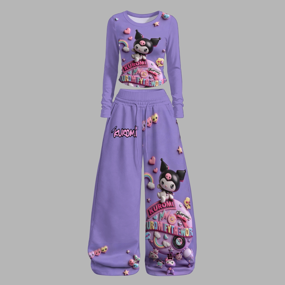 Y2K Kawaii Kuromi  Long-Sleeved Double-Layer Stretch Pants Set For Women