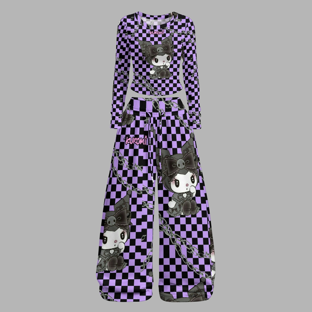 Y2K Kawaii Kuromi  Long-Sleeved Double-Layer Stretch Pants Set For Women