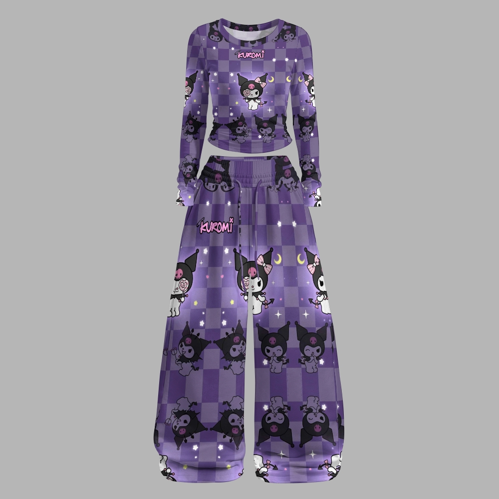 Y2K Kawaii Kuromi  Long-Sleeved Double-Layer Stretch Pants Set For Women