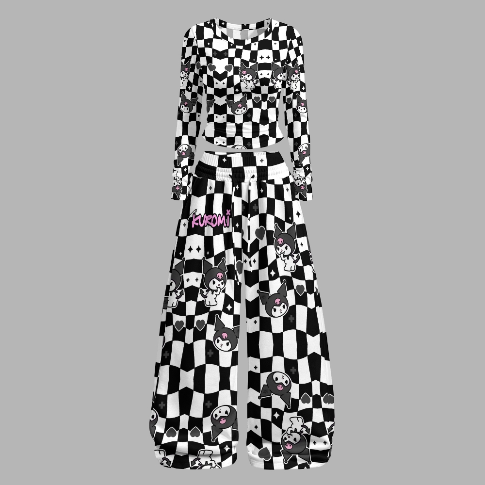Y2K Kawaii Kuromi  Long-Sleeved Double-Layer Stretch Pants Set For Women