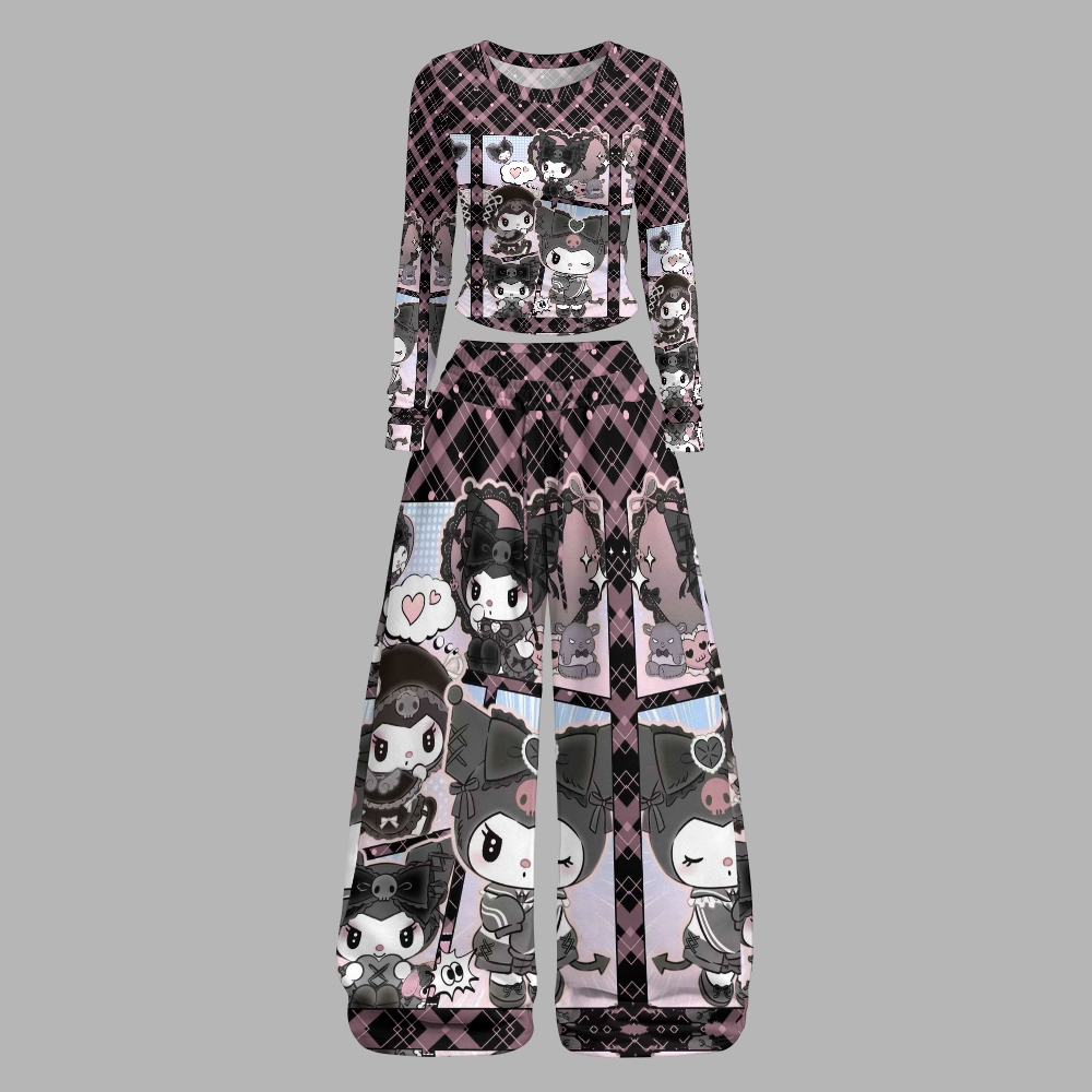 Y2K Kawaii Kuromi  Long-Sleeved Double-Layer Stretch Pants Set For Women