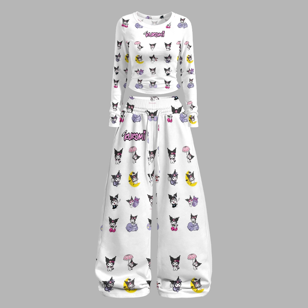 Y2K Kawaii Kuromi  Long-Sleeved Double-Layer Stretch Pants Set For Women