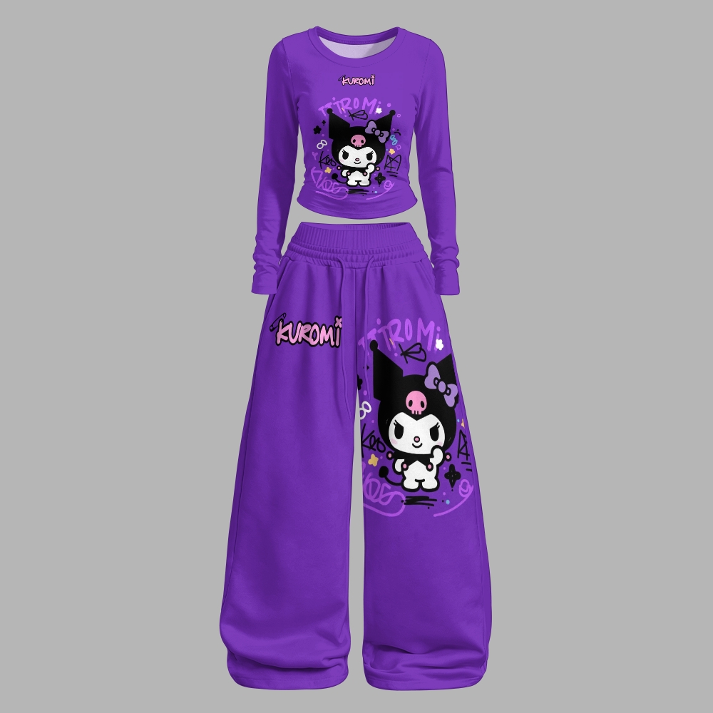Y2K Kawaii Kuromi  Long-Sleeved Double-Layer Stretch Pants Set For Women