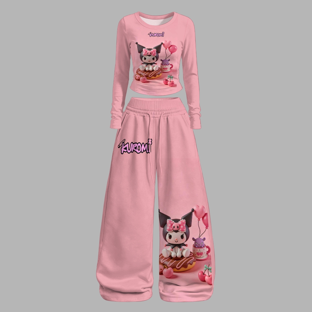 Y2K Kawaii Kuromi  Long-Sleeved Double-Layer Stretch Pants Set For Women