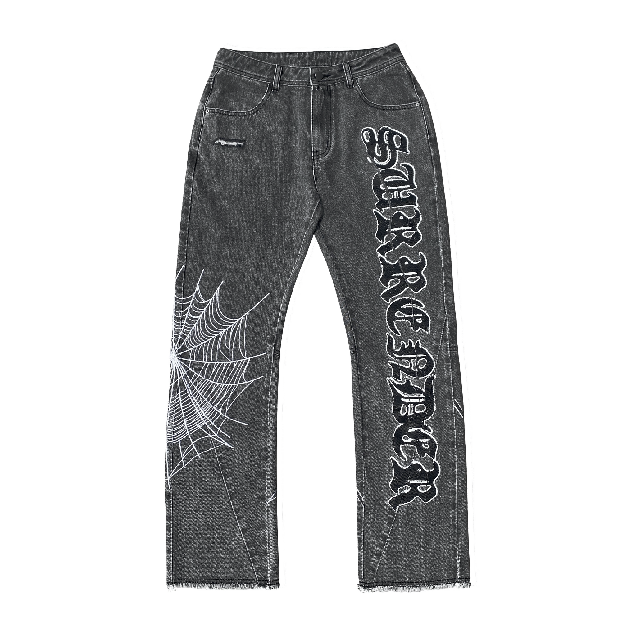 Fashion Street Spider Web Embroidery Straight Loose Wide Leg Denim Jeans For Men