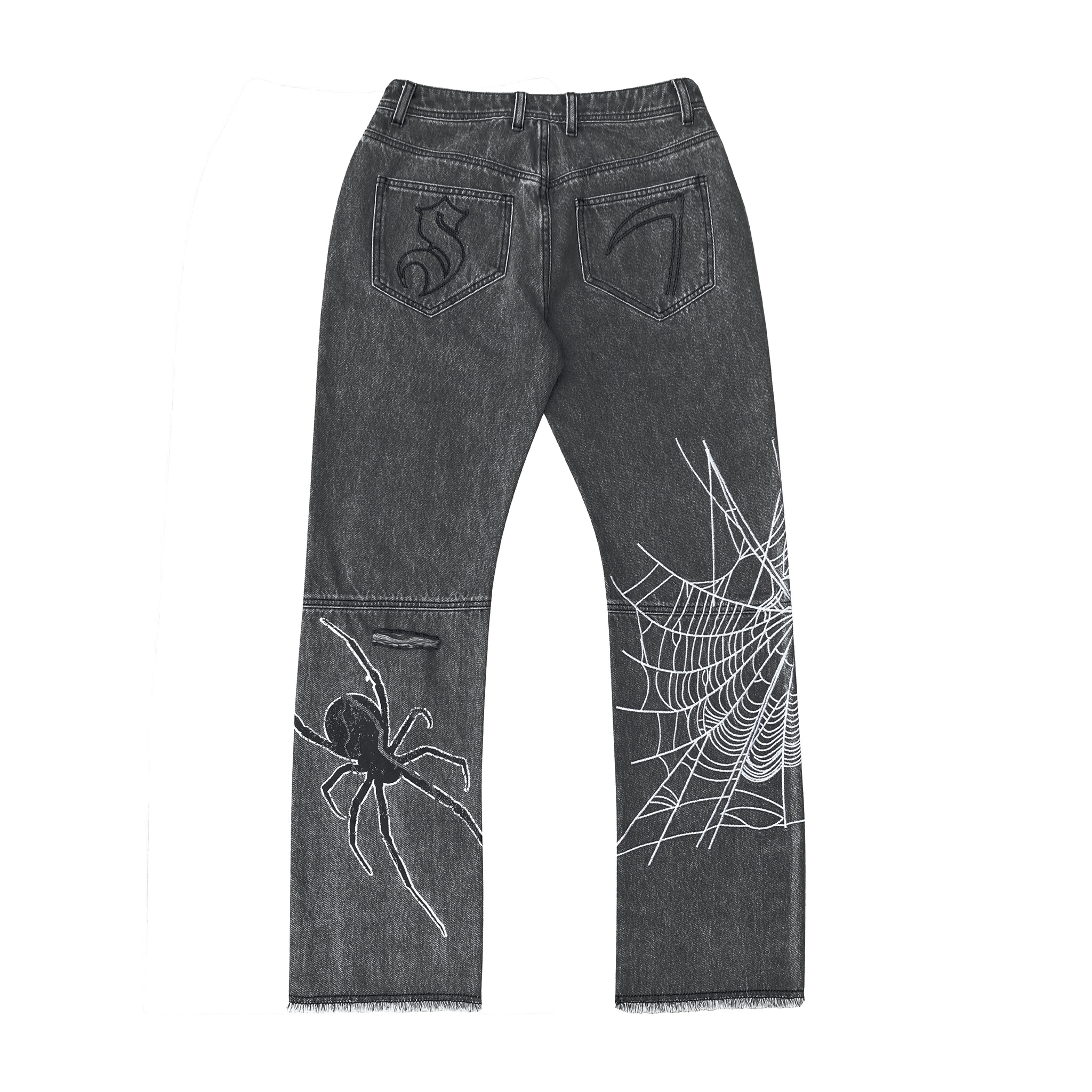 Fashion Street Spider Web Embroidery Straight Loose Wide Leg Denim Jeans For Men