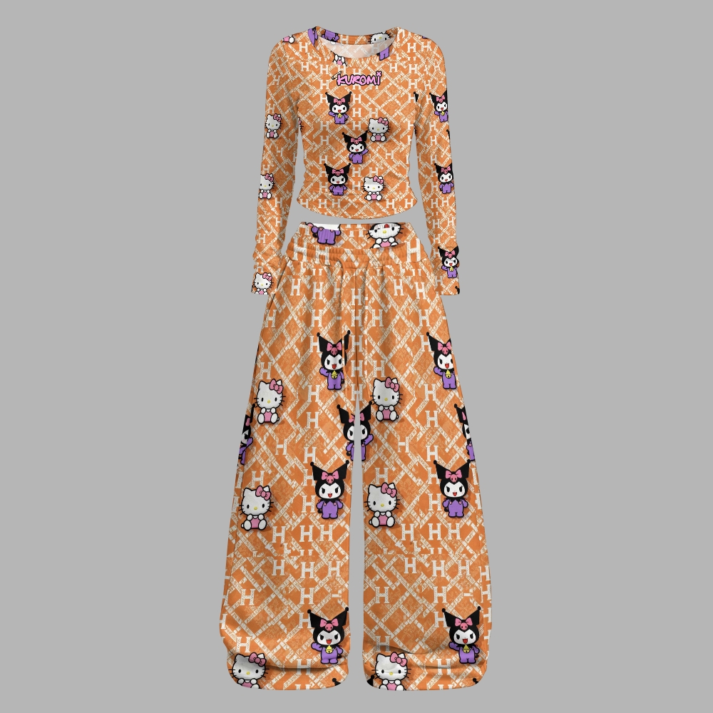 Y2K Kawaii Kuromi  Long-Sleeved Double-Layer Stretch Pants Set For Women