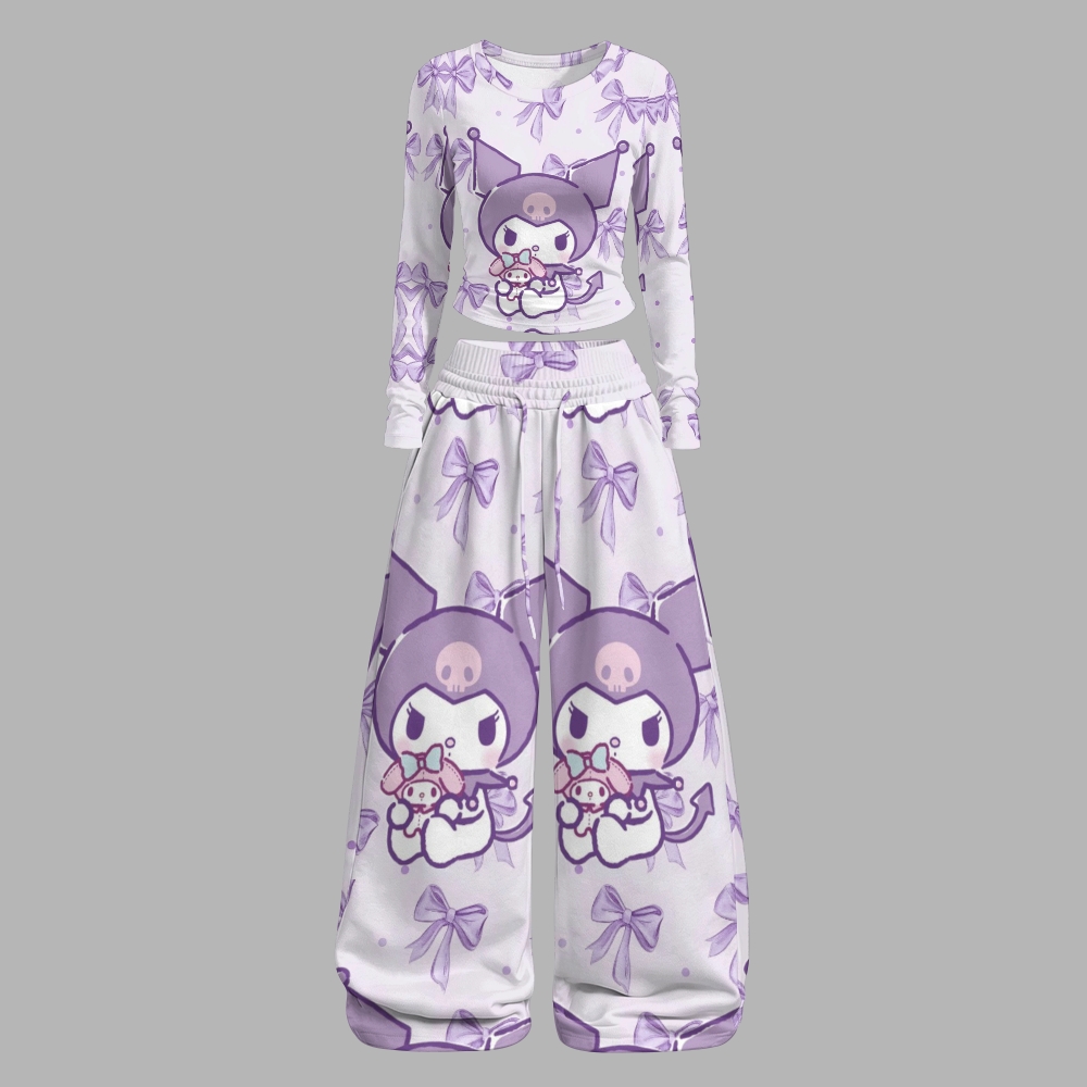Y2K Kawaii Kuromi  Long-Sleeved Double-Layer Stretch Pants Set For Women