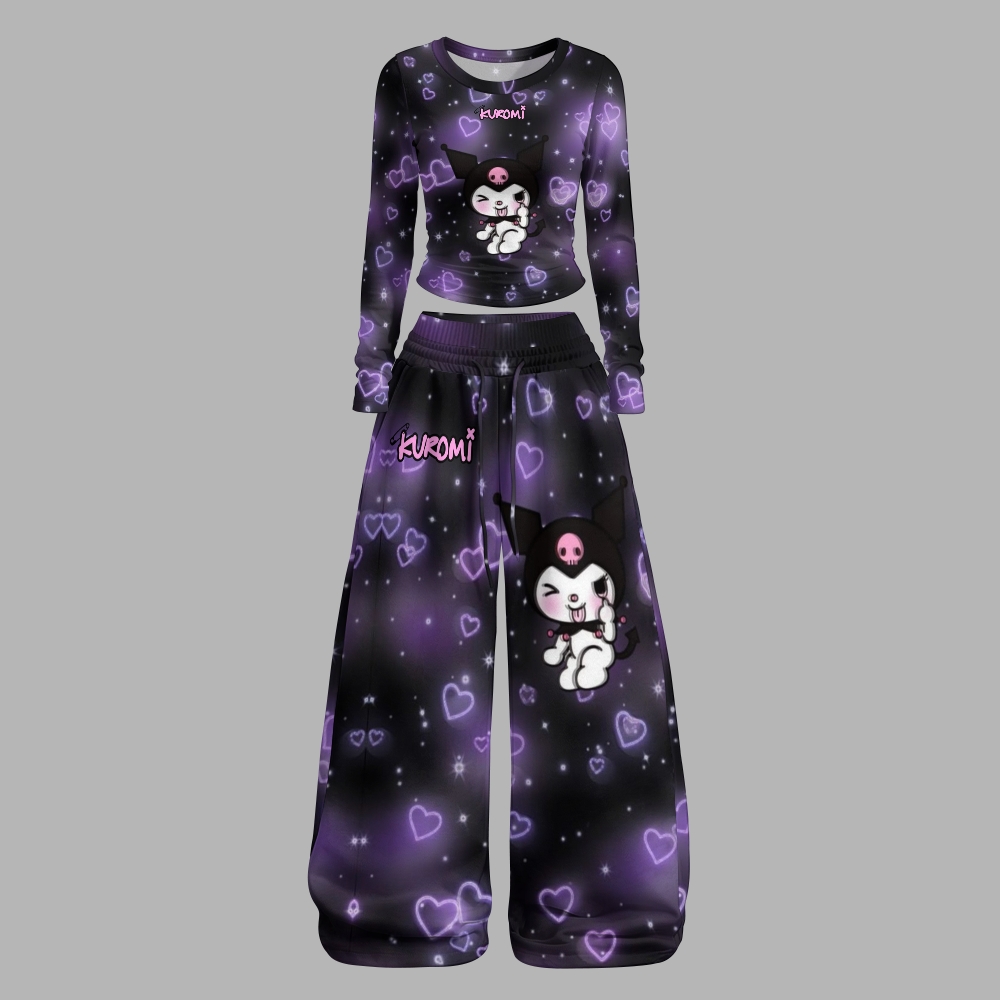 Y2K Kawaii Kuromi  Long-Sleeved Double-Layer Stretch Pants Set For Women