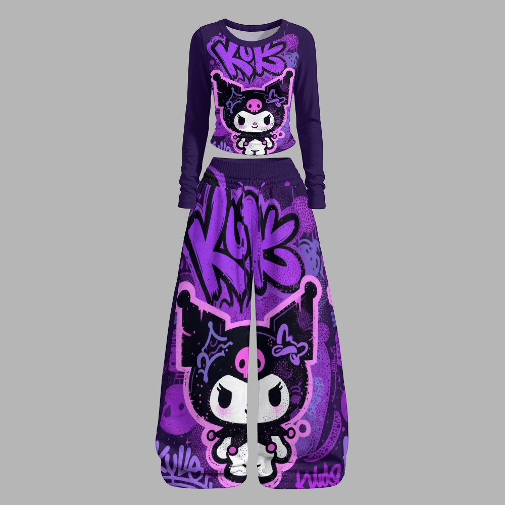 Y2K Kawaii Kuromi  Long-Sleeved Double-Layer Stretch Pants Set For Women