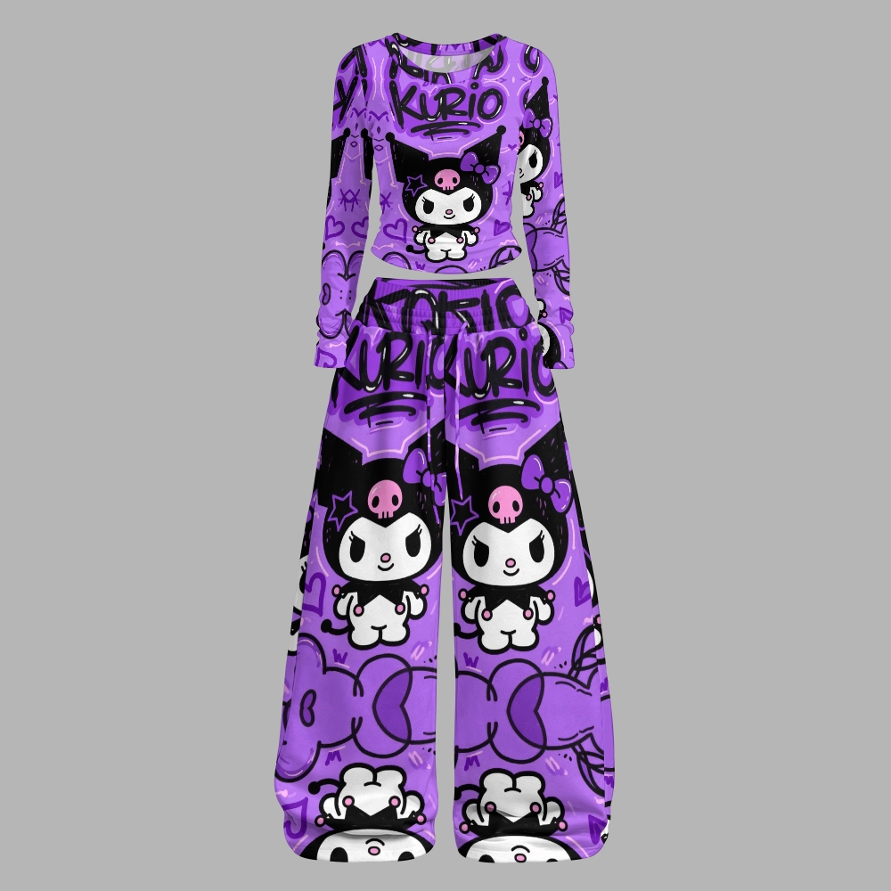 Y2K Kawaii Kuromi  Long-Sleeved Double-Layer Stretch Pants Set For Women