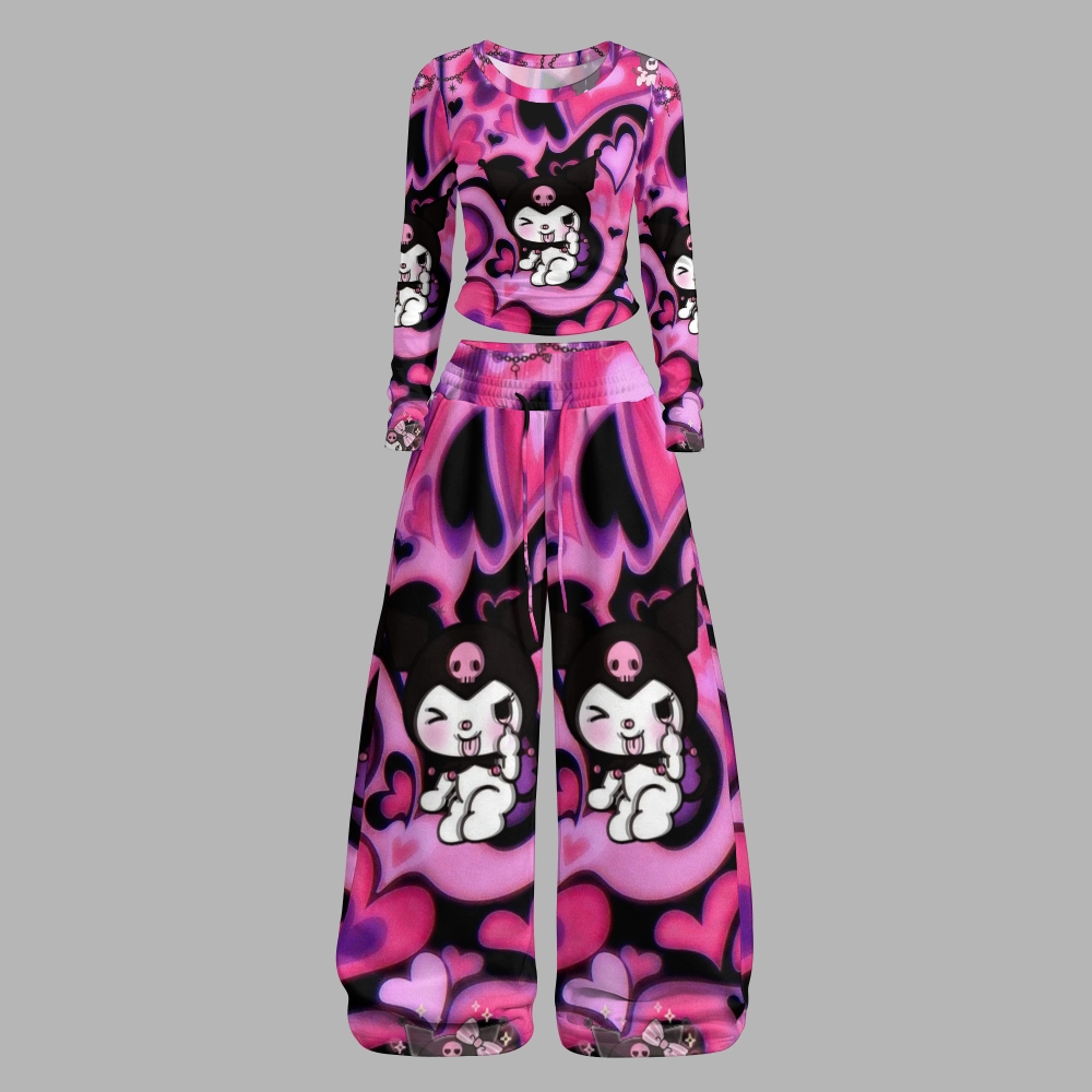 Y2K Kawaii Kuromi  Long-Sleeved Double-Layer Stretch Pants Set For Women