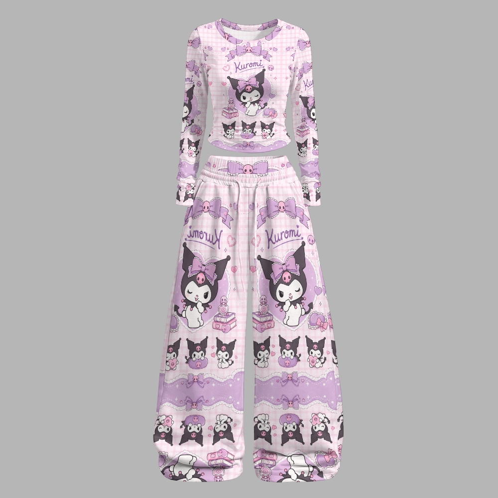 Y2K Kawaii Kuromi  Long-Sleeved Double-Layer Stretch Pants Set For Women