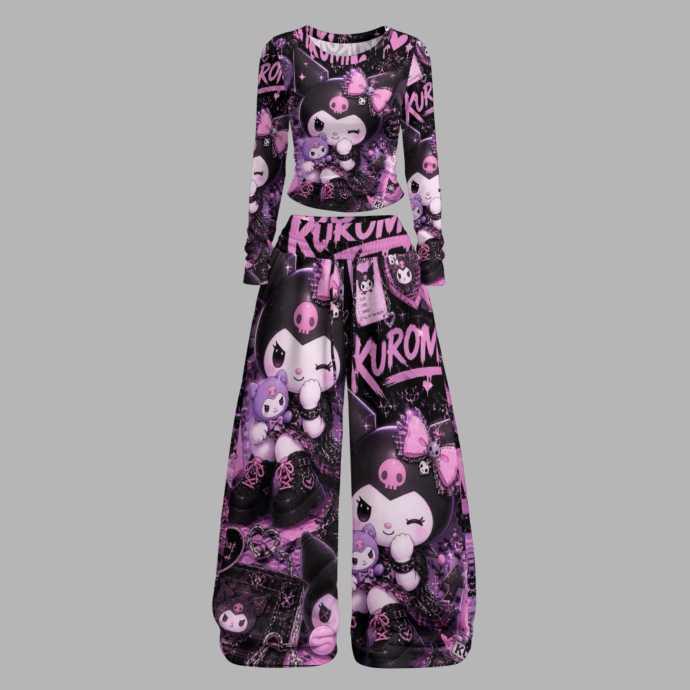 Y2K Kawaii Kuromi  Long-Sleeved Double-Layer Stretch Pants Set For Women