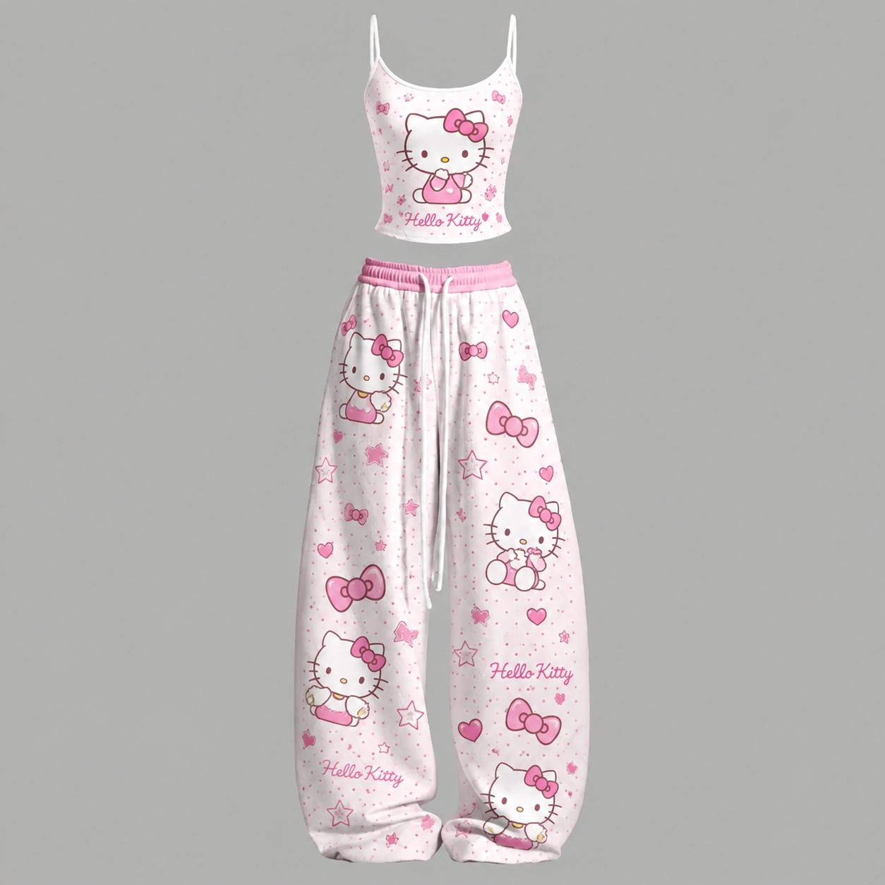 Cami Top And Drawstring Elastic-waist Pants Set For Women