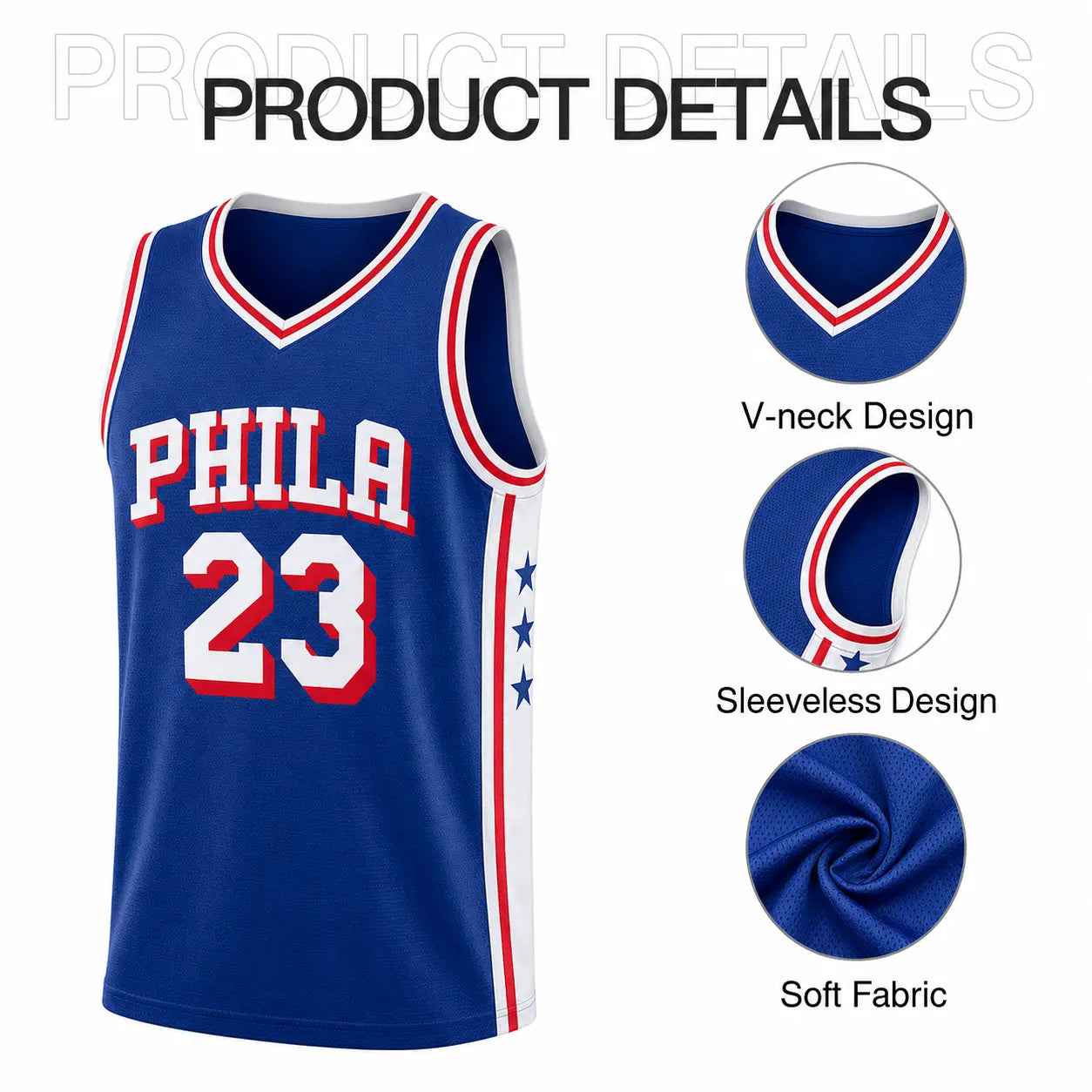 Basketball #23 Philadelphia Team Embroidered Jersey