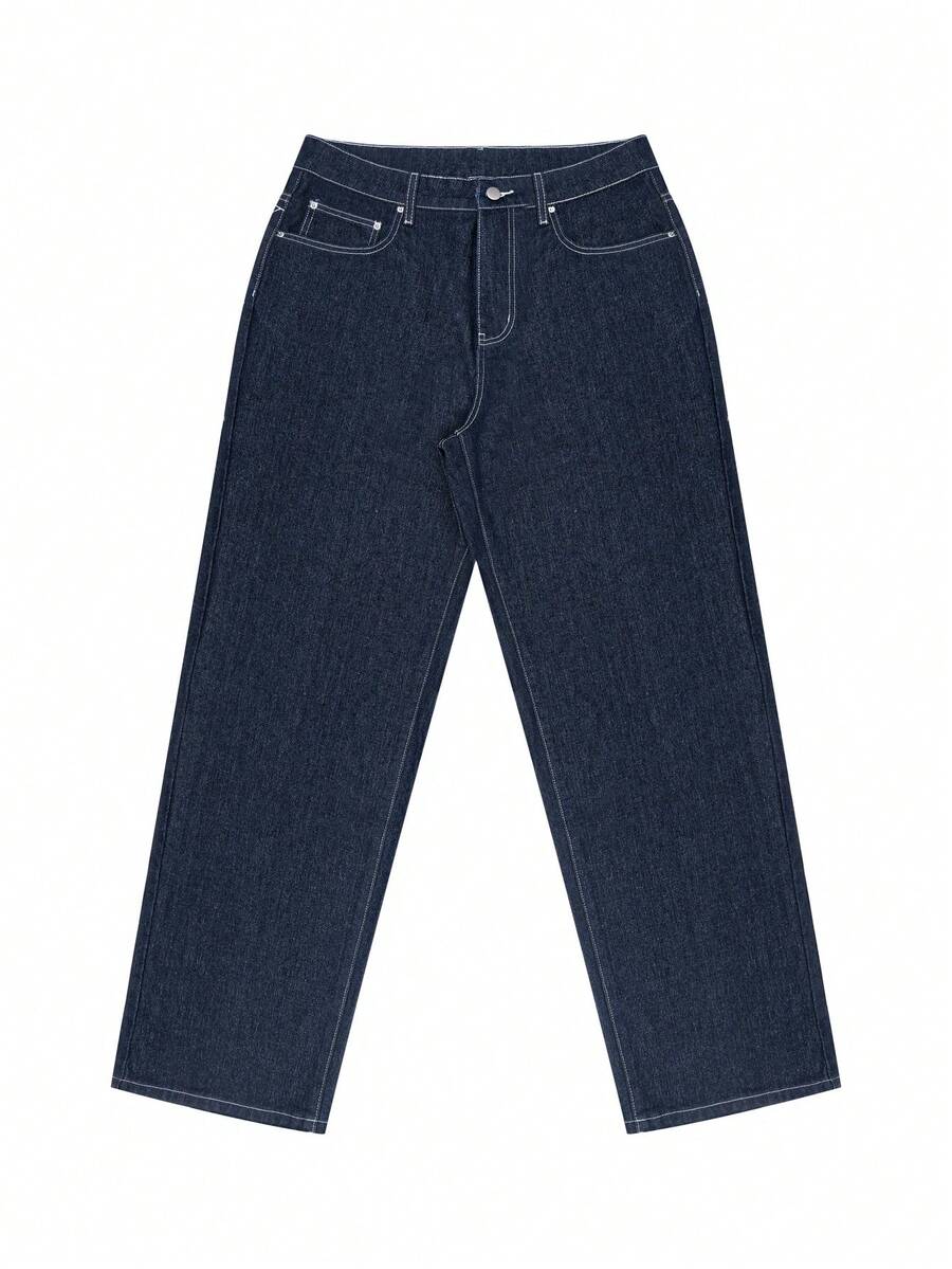 Fashion Street Spider Web Embroidery Straight Loose Wide Leg Denim Jeans For Men