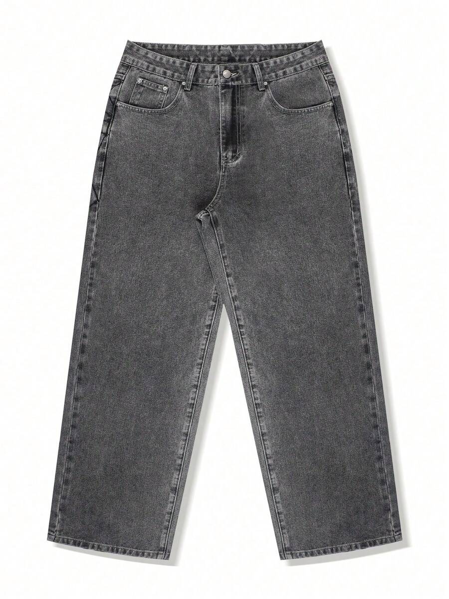 Fashion Street Spider Web Embroidery Straight Loose Wide Leg Denim Jeans For Men