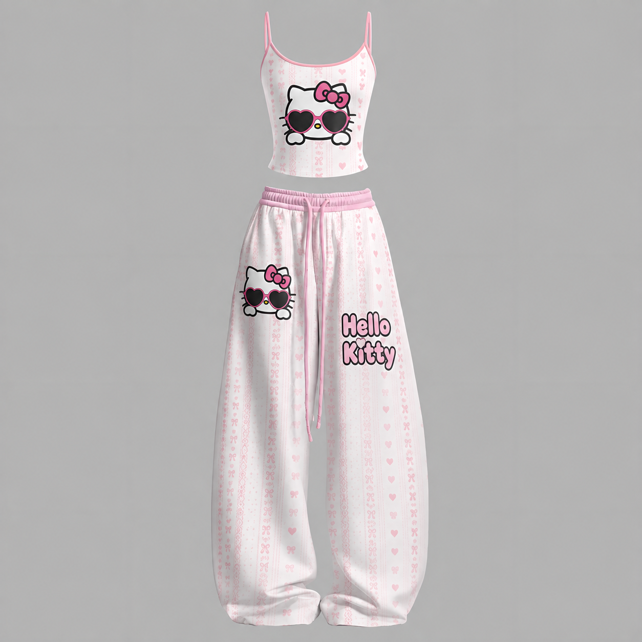 Hello Kitty Cami Top And Drawstring Elastic-waist Pants Set For Women