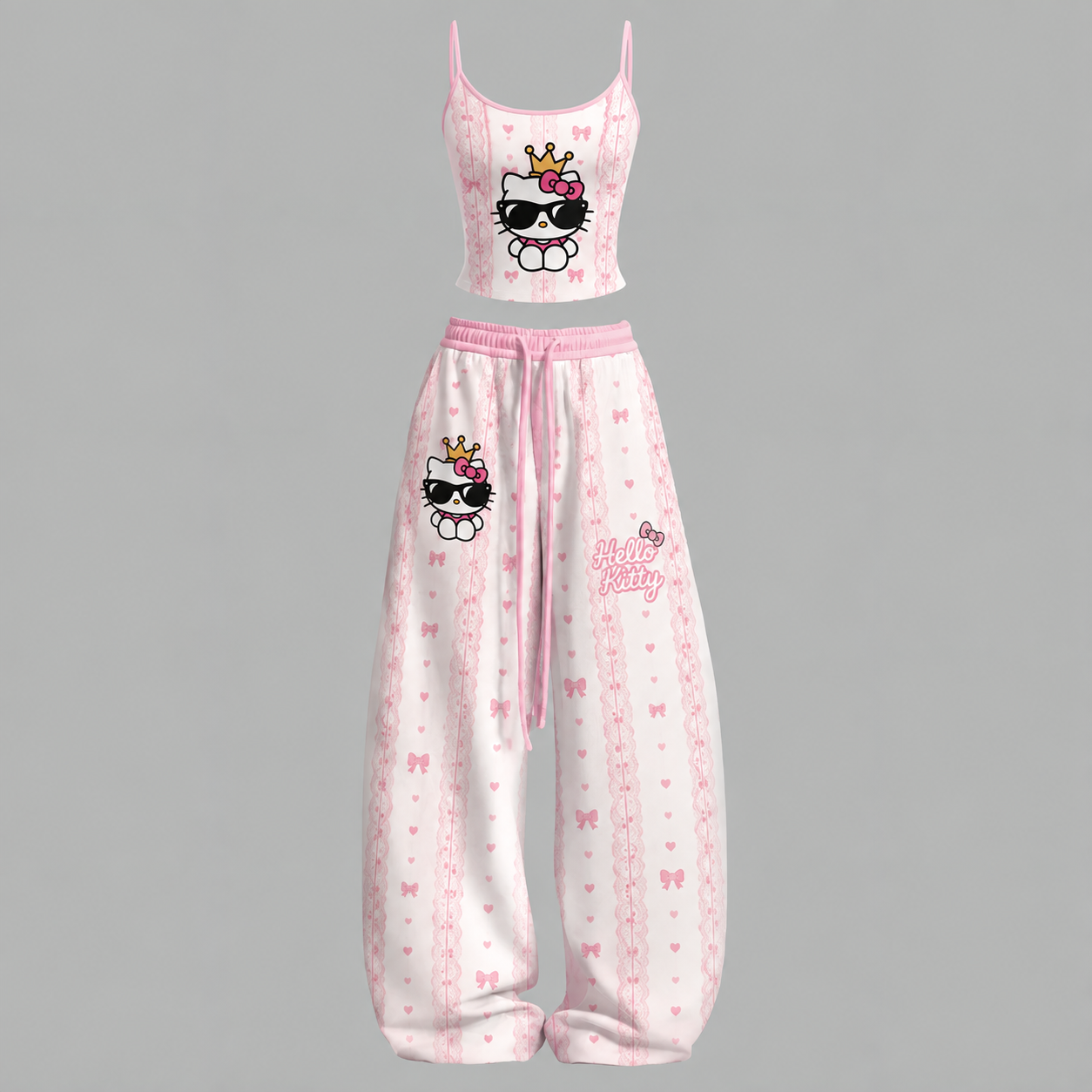 Hello Kitty Cami Top And Drawstring Elastic-waist Pants Set For Women