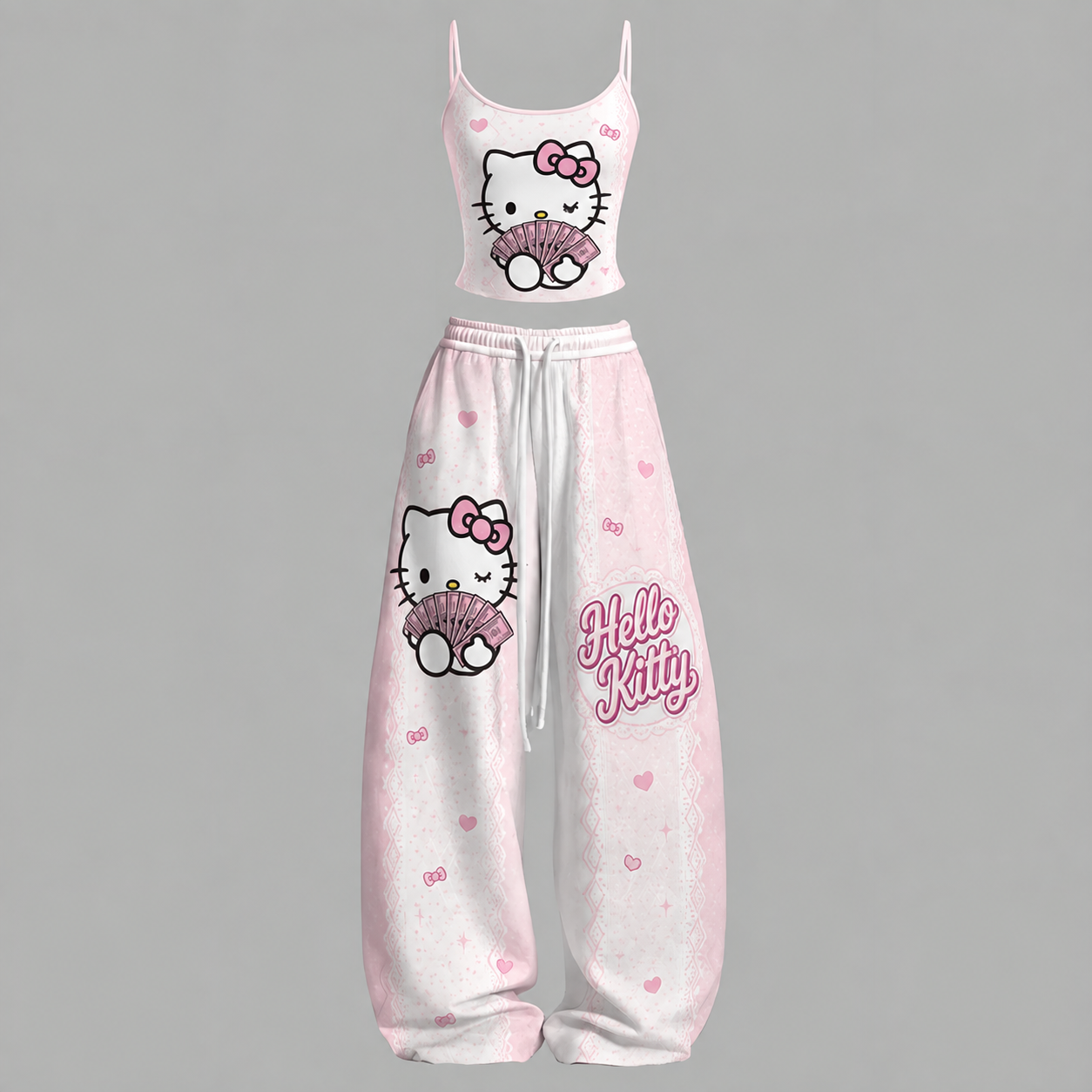 Hello Kitty Cami Top And Drawstring Elastic-waist Pants Set For Women