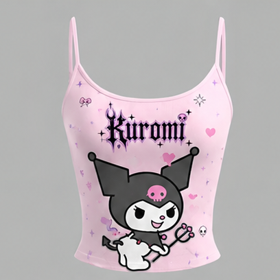Kuromi Cami Top And Drawstring Elastic-waist Pants Set For Women