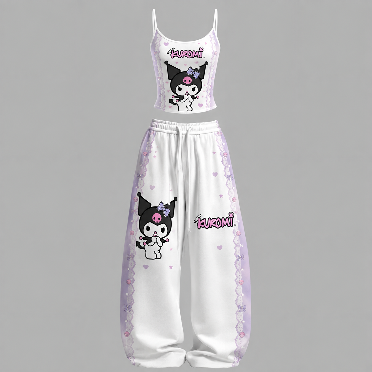 Kuromi Cami Top And Drawstring Elastic-waist Pants Set For Women