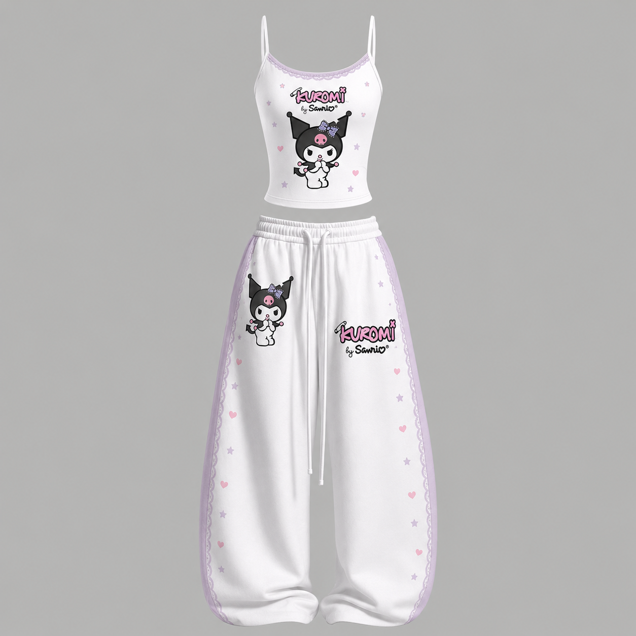 Kuromi Cami Top And Drawstring Elastic-waist Pants Set For Women