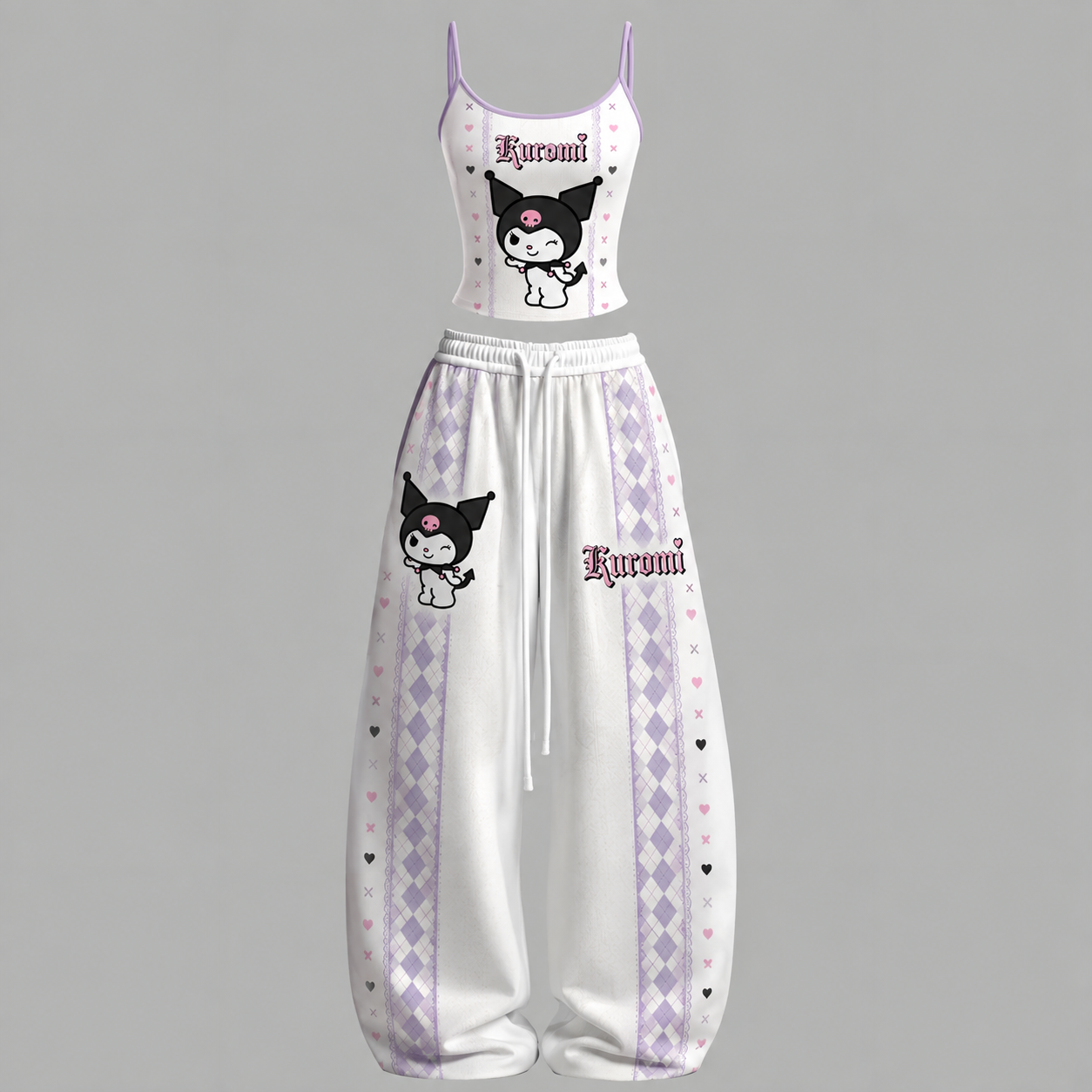 Kuromi Cami Top And Drawstring Elastic-waist Pants Set For Women