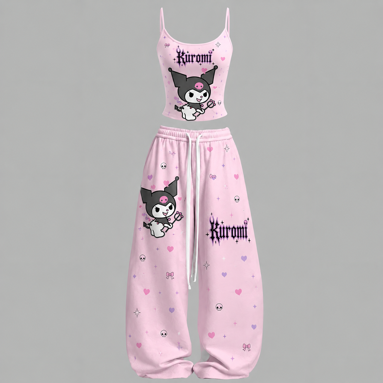 Kuromi Cami Top And Drawstring Elastic-waist Pants Set For Women