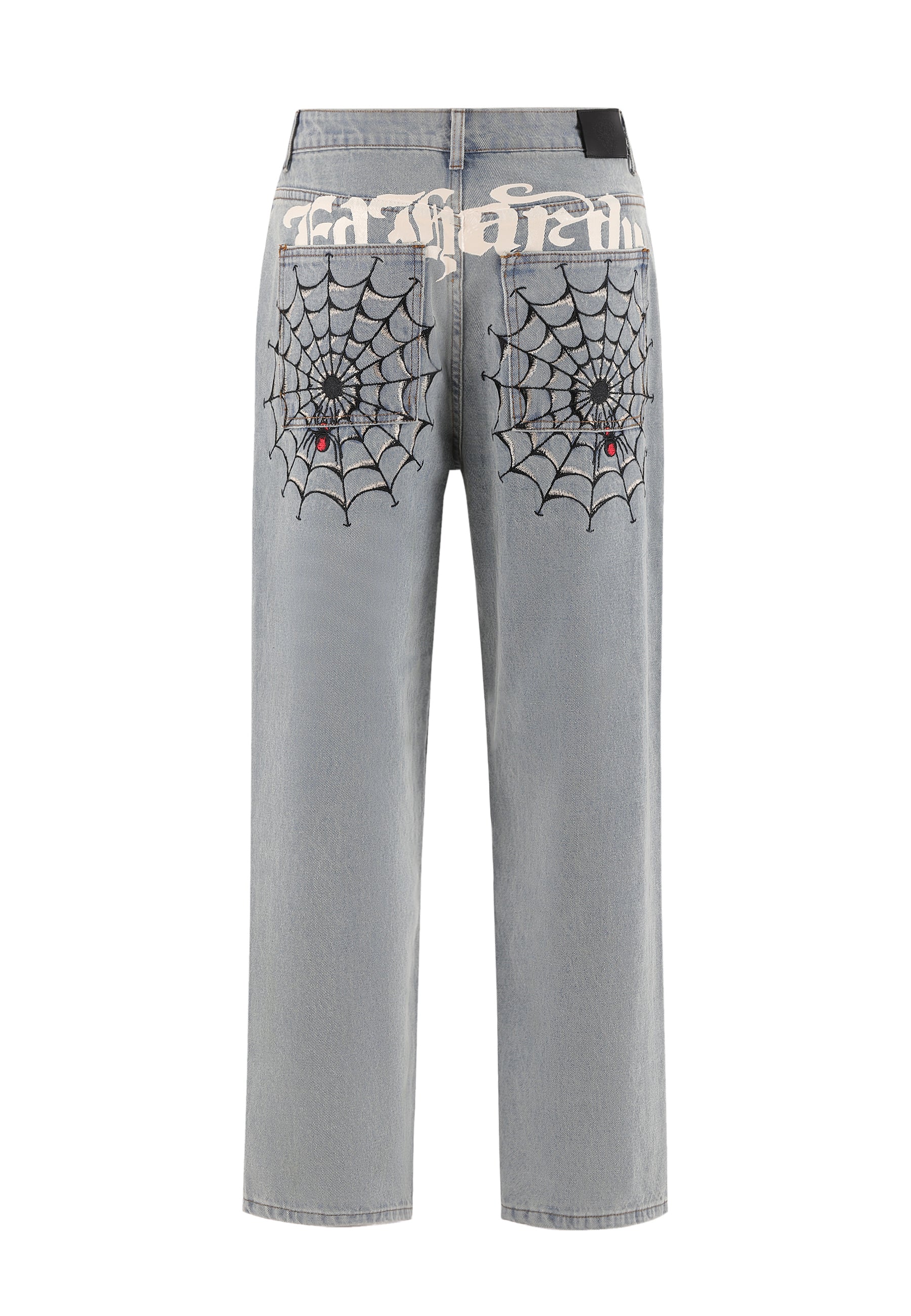 Fashion Street Spider Web Embroidery Straight Loose Wide Leg Denim Jeans For Men