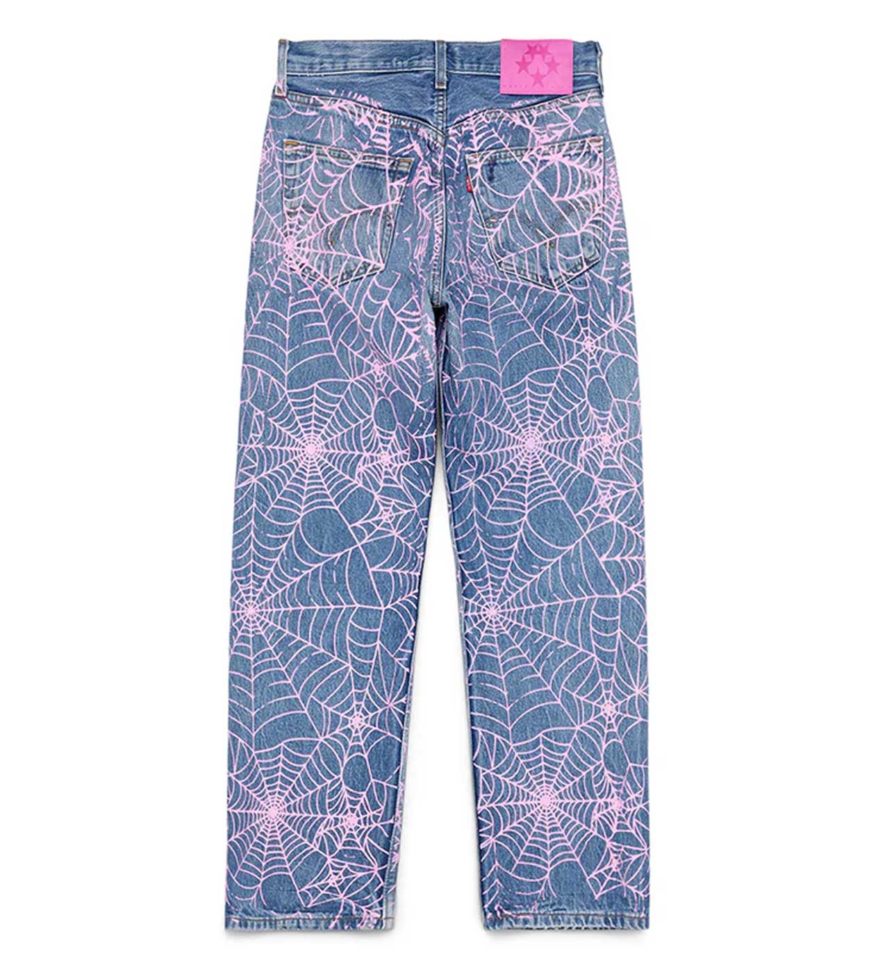 Fashion Street Spider Web Embroidery Straight Loose Wide Leg Denim Jeans For Men