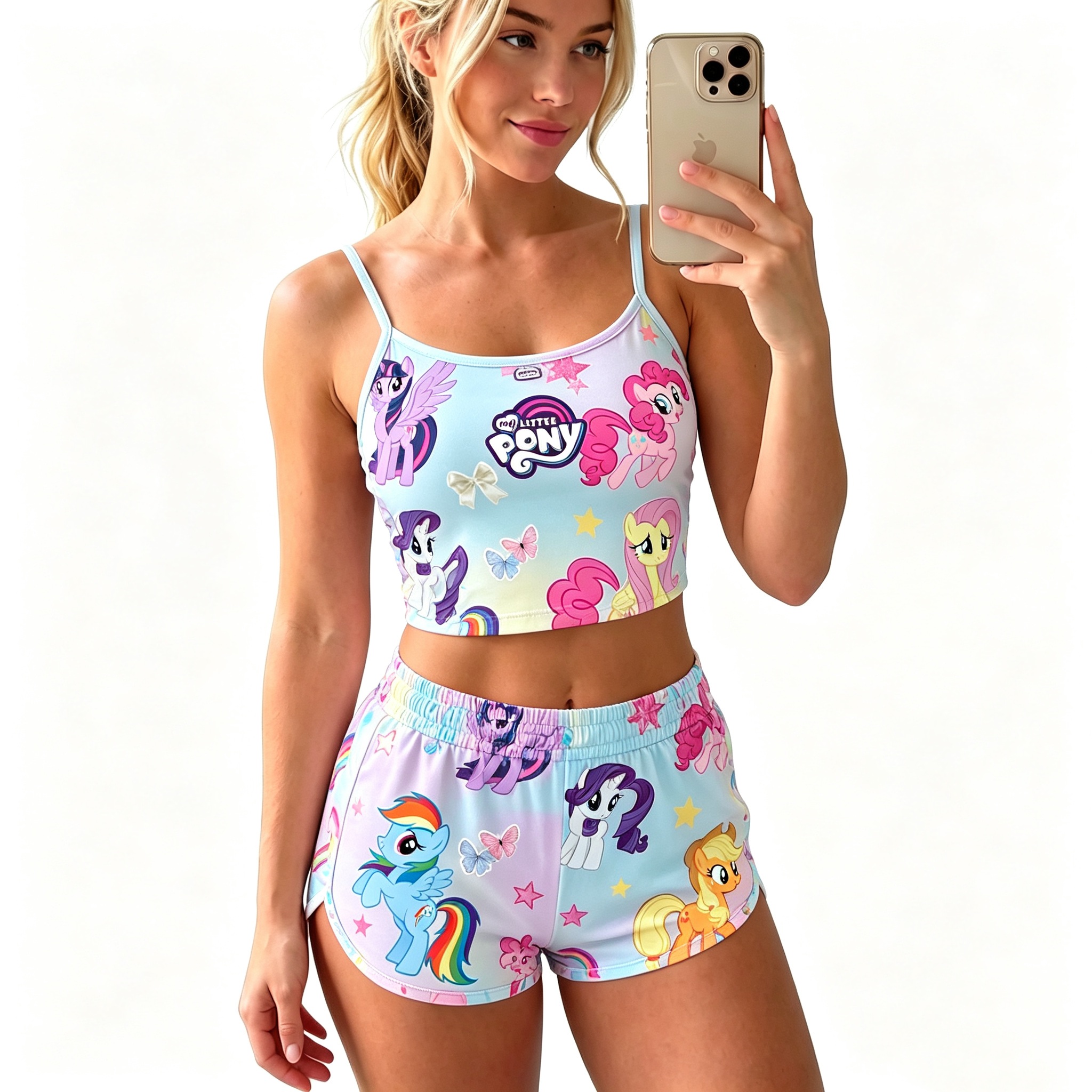 Y2K Kawaii My Little Pony Spaghetti‑Strap Crop Top & Shorts Set For Women