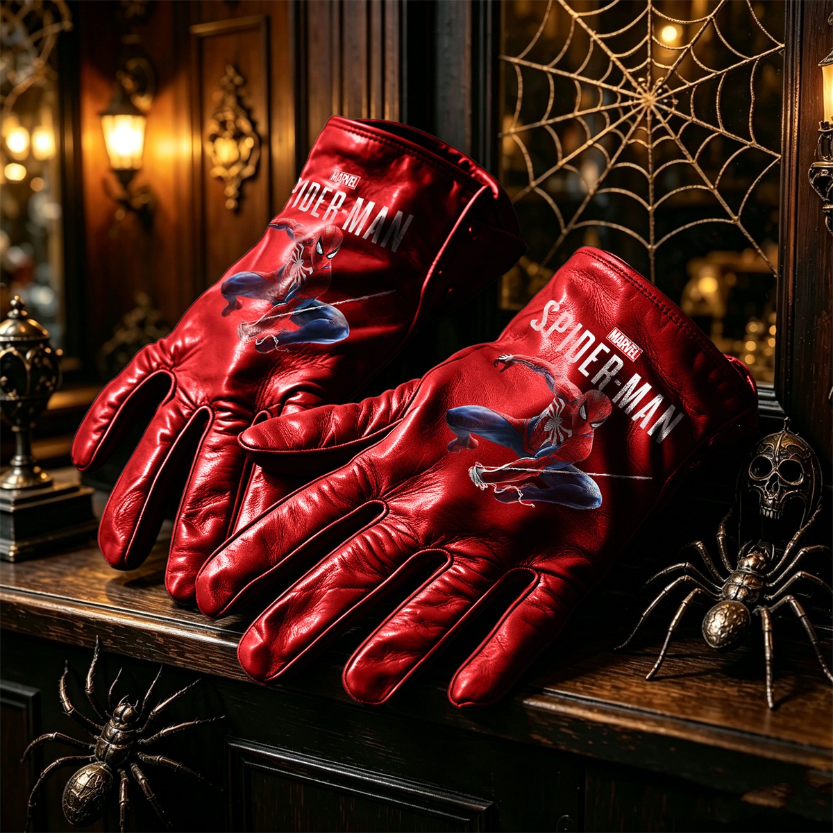 Spider‑Man Printed Leather Gloves