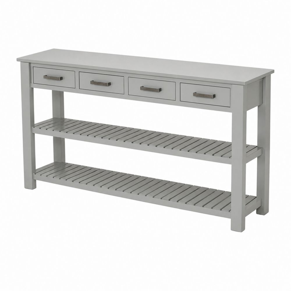 Mesa de recibidor de madera con cajones y estantes Gris