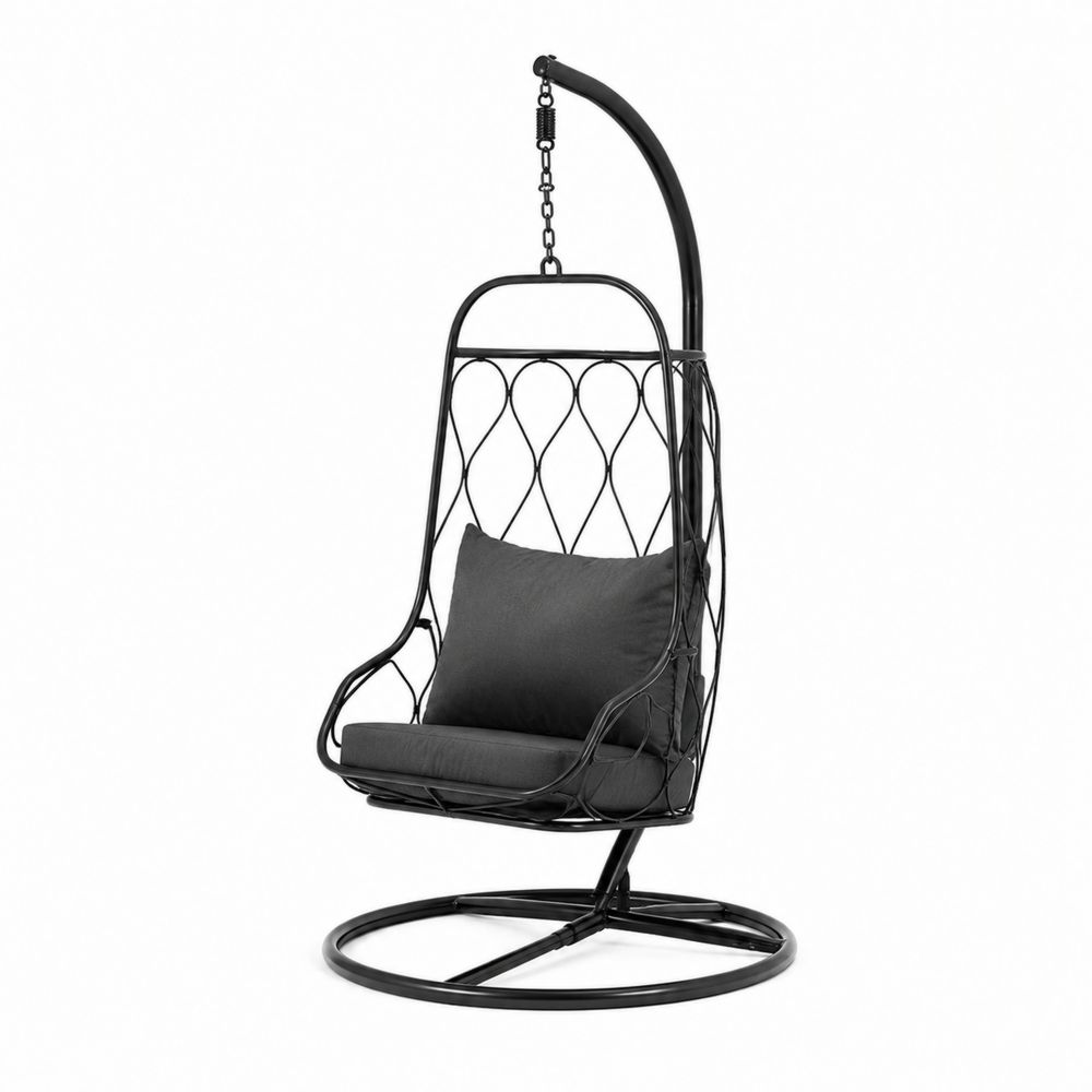 Silla colgante de acero con cojín de poliéster, 200 cm en Negro y Gris